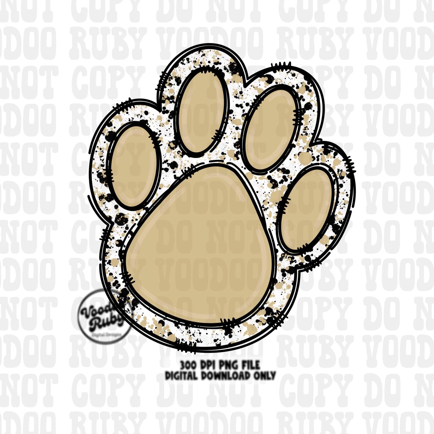 Gold and Black Paw Print PNG Sublimation Design Hand Drawn Digital Download Doodle Clip Art Mascot PNG DTF Printable Football Clip Art