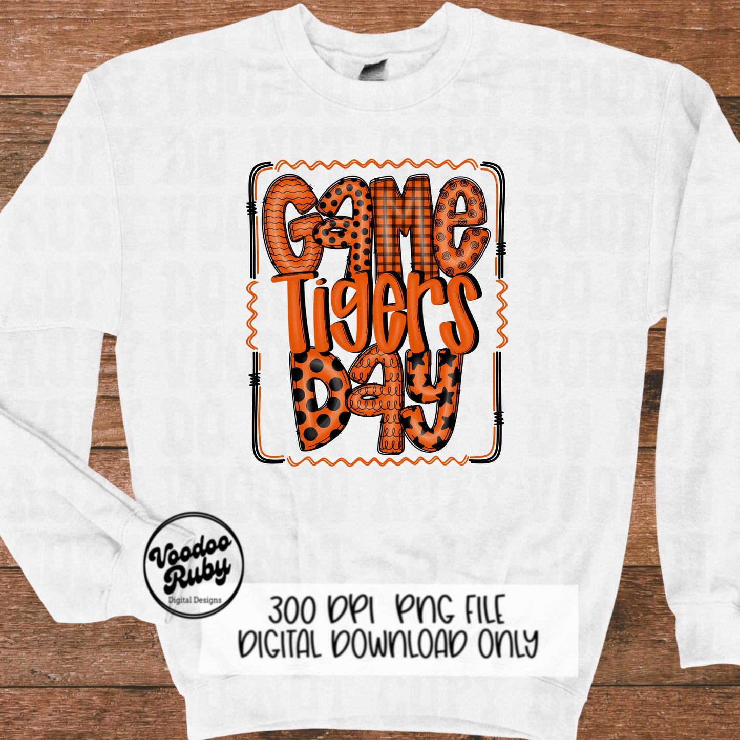 Tigers PNG Design Hand Drawn Digital Download Sublimation Game Day PNG Orange Black Tigers Game Day Doodle Letters Football DTF Printable