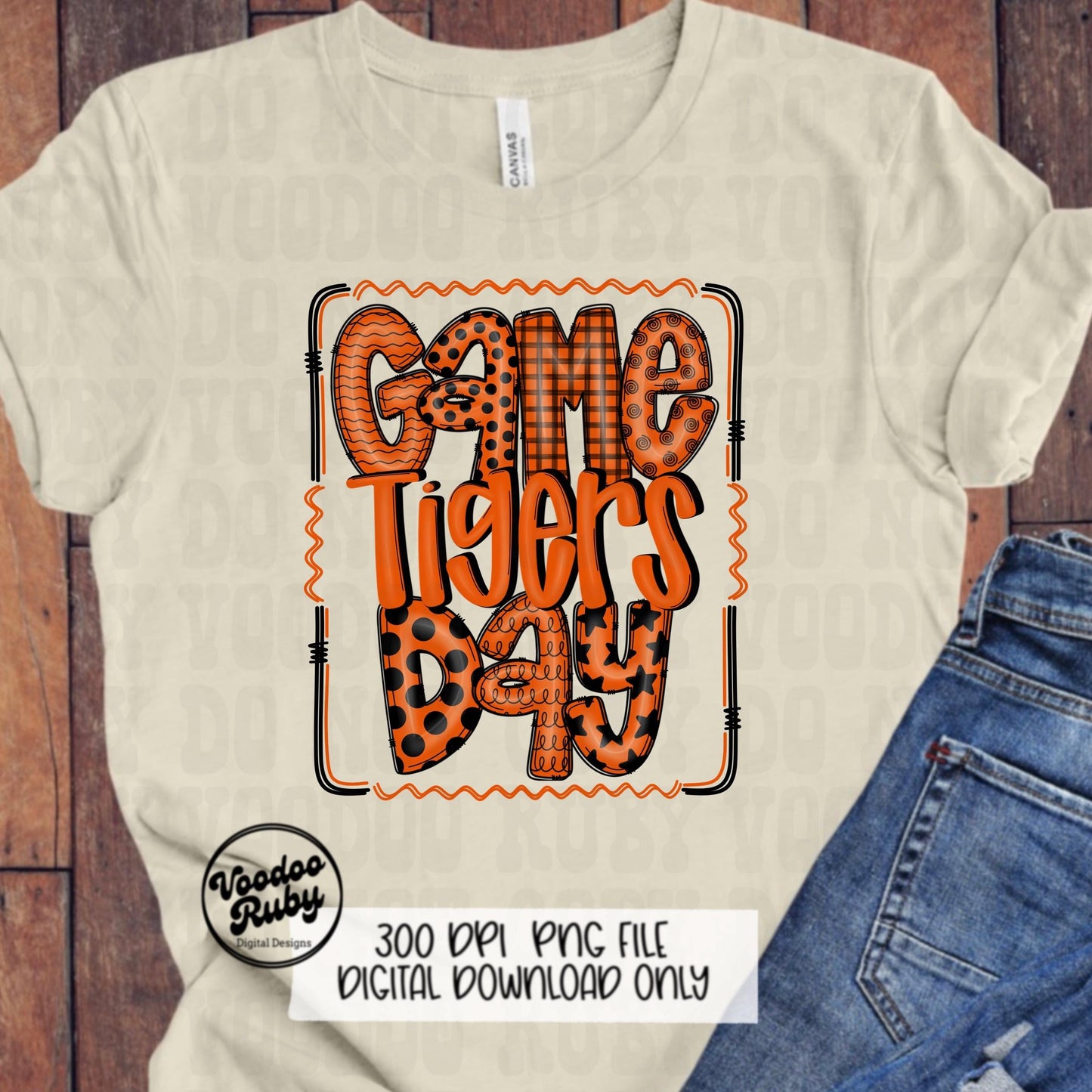 Tigers PNG Design Hand Drawn Digital Download Sublimation Game Day PNG Orange Black Tigers Game Day Doodle Letters Football DTF Printable