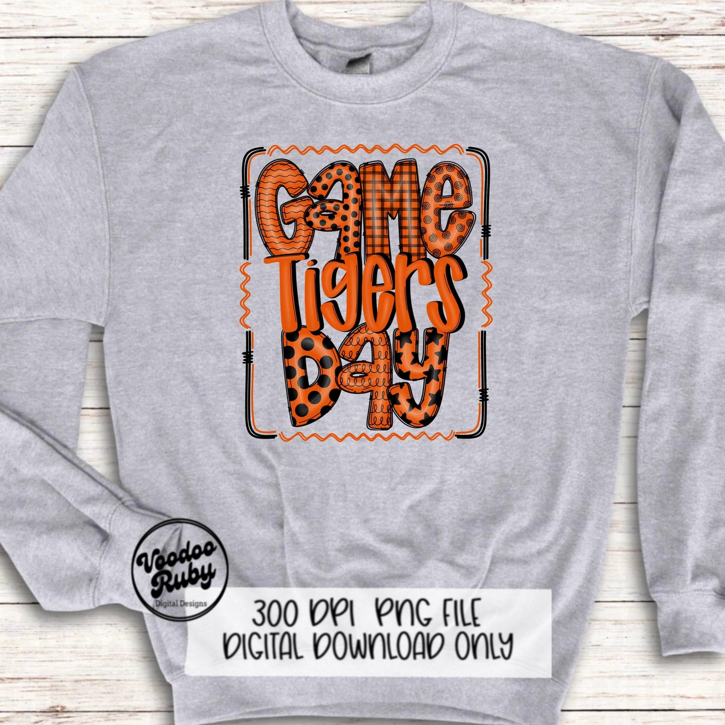 Tigers PNG Design Hand Drawn Digital Download Sublimation Game Day PNG Orange Black Tigers Game Day Doodle Letters Football DTF Printable