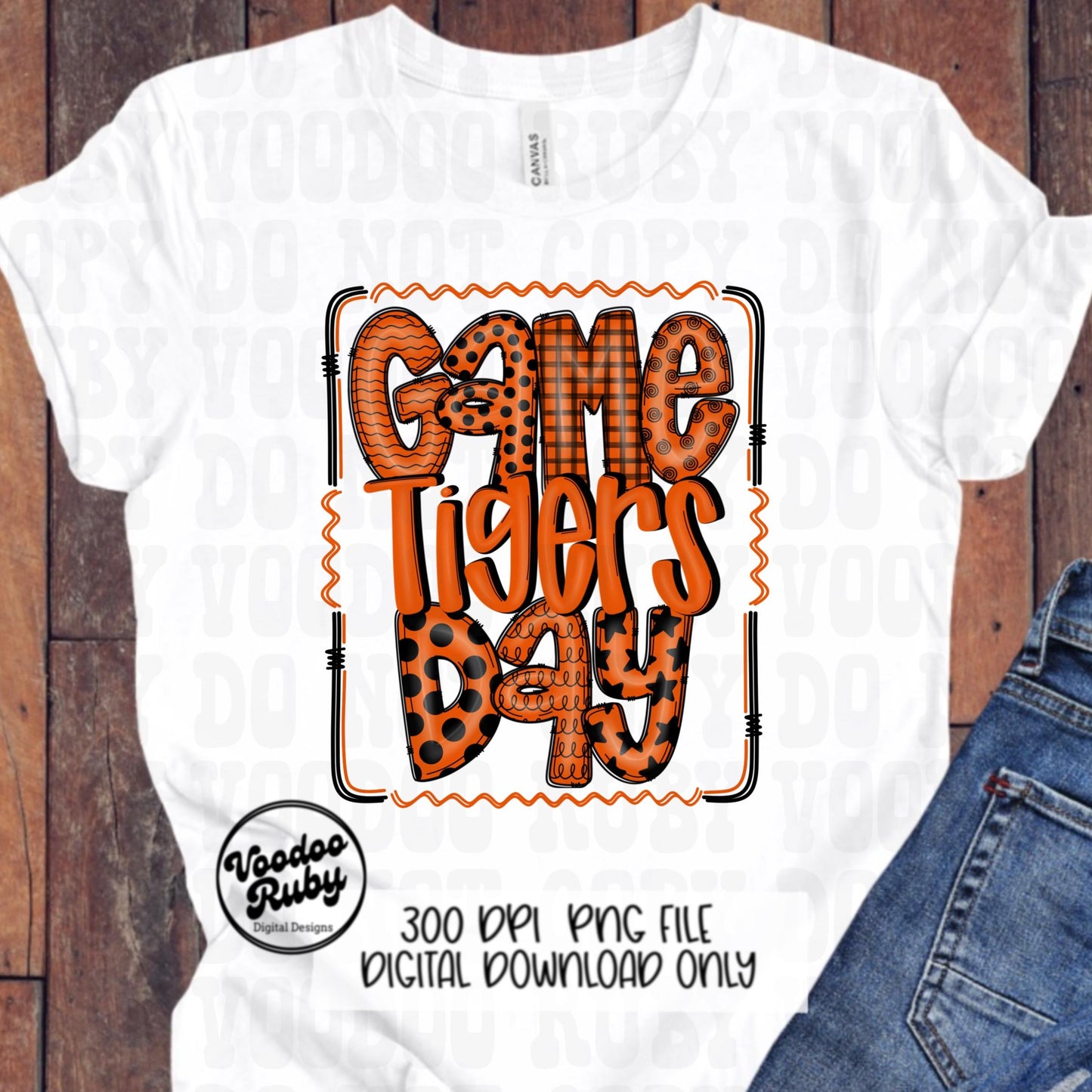 Tigers PNG Design Hand Drawn Digital Download Sublimation Game Day PNG Orange Black Tigers Game Day Doodle Letters Football DTF Printable
