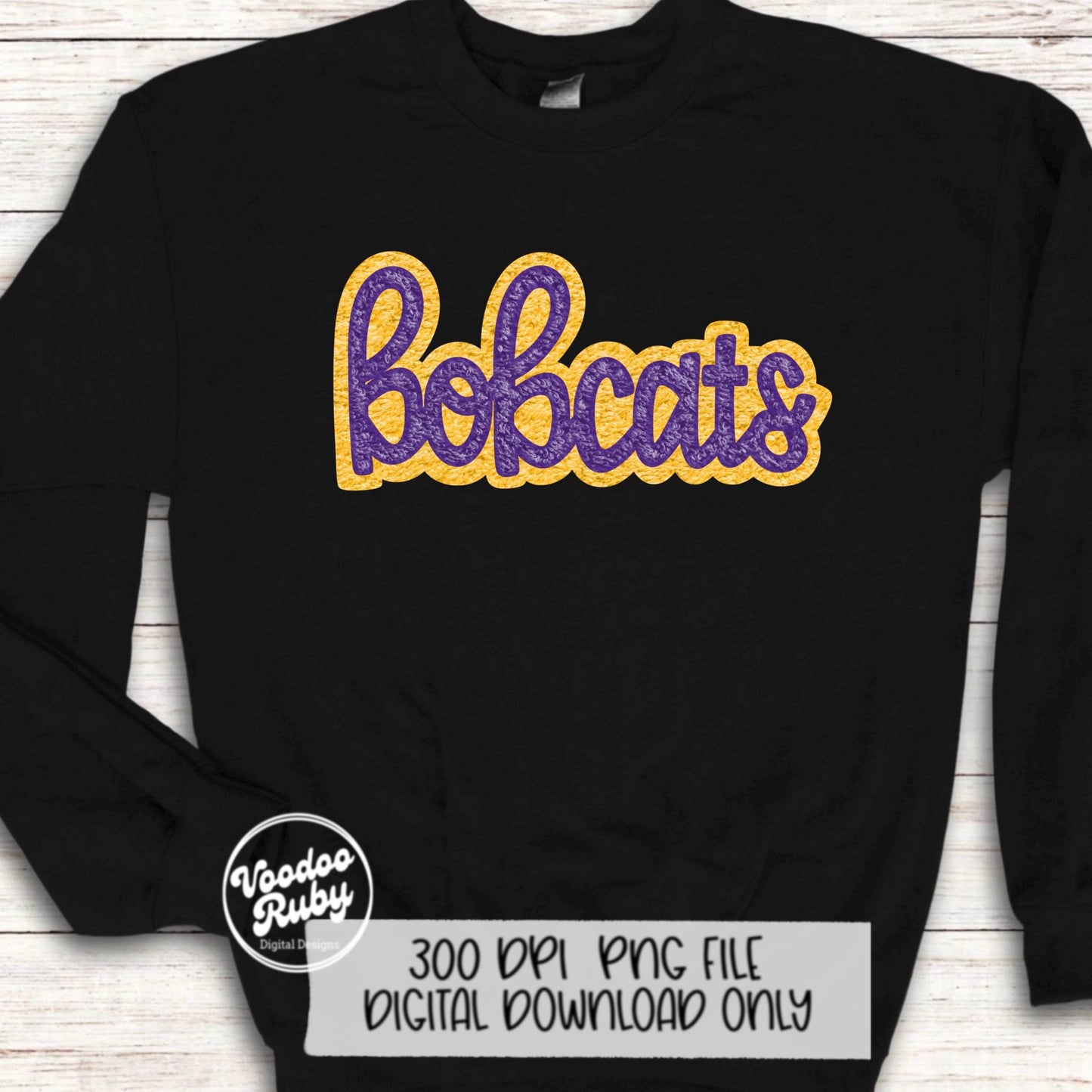 Bobcats PNG Design Faux Chenille Patches Faux Applique Hand Drawn Digital Download Sublimation Football Purple Yellow Bobcats DTF Printable