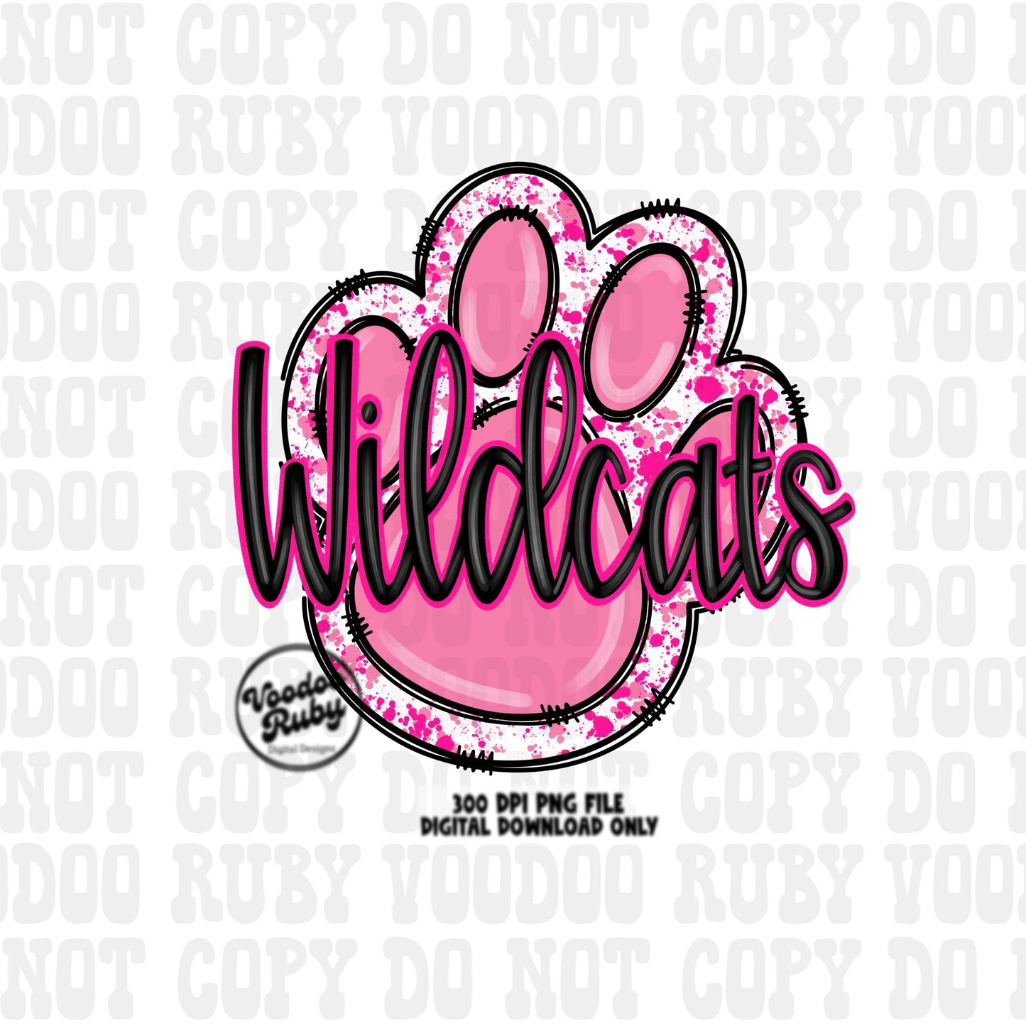 Pink Wildcats PNG Design Sublimation Hand Drawn Digital Download Pink Football PNG Pink Paw Print Pink October DTF Printable Mascot Clip Art