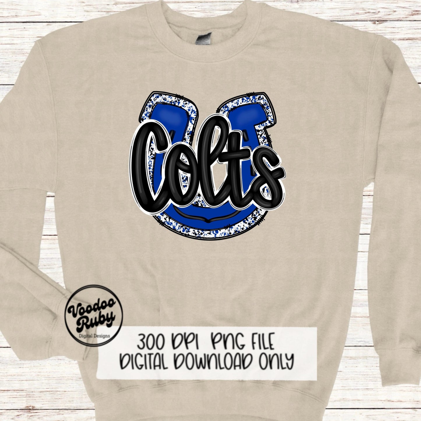 Colts PNG Design Sublimation Hand Drawn Digital Download Blue Colts Football Mascot DTF Printable
