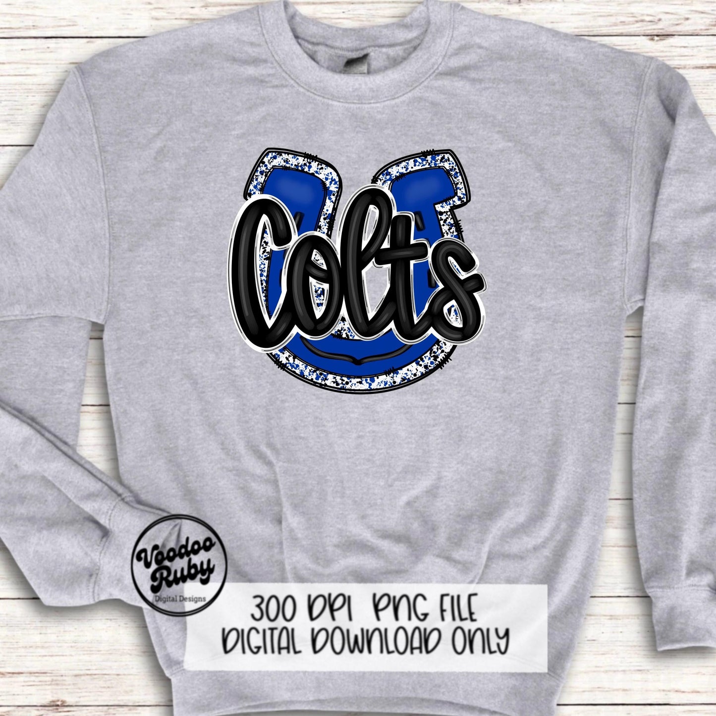Colts PNG Design Sublimation Hand Drawn Digital Download Blue Colts Football Mascot DTF Printable