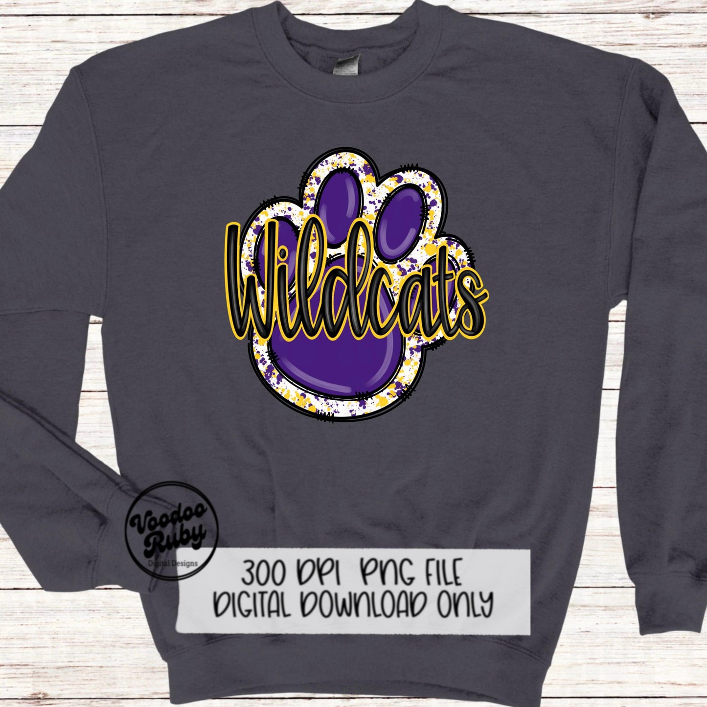 Wildcats PNG Design Sublimation Hand Drawn Digital Download Football PNG Purple Gold Wildcats Paw Print DTF Printable Clip Art