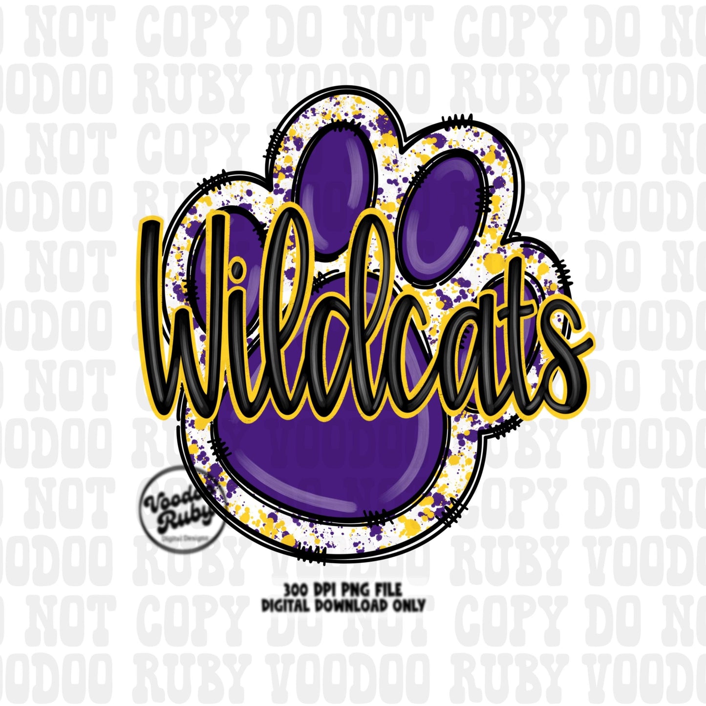 Wildcats PNG Design Sublimation Hand Drawn Digital Download Football PNG Purple Gold Wildcats Paw Print DTF Printable Clip Art