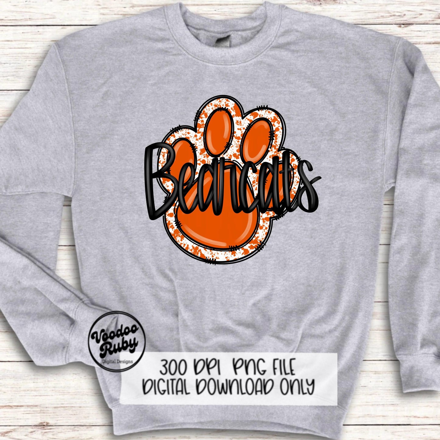 Bearcats PNG Design Hand Drawn Digital Download Sublimation Football PNG Orange Paw Print Bearcats Football DTF Printable