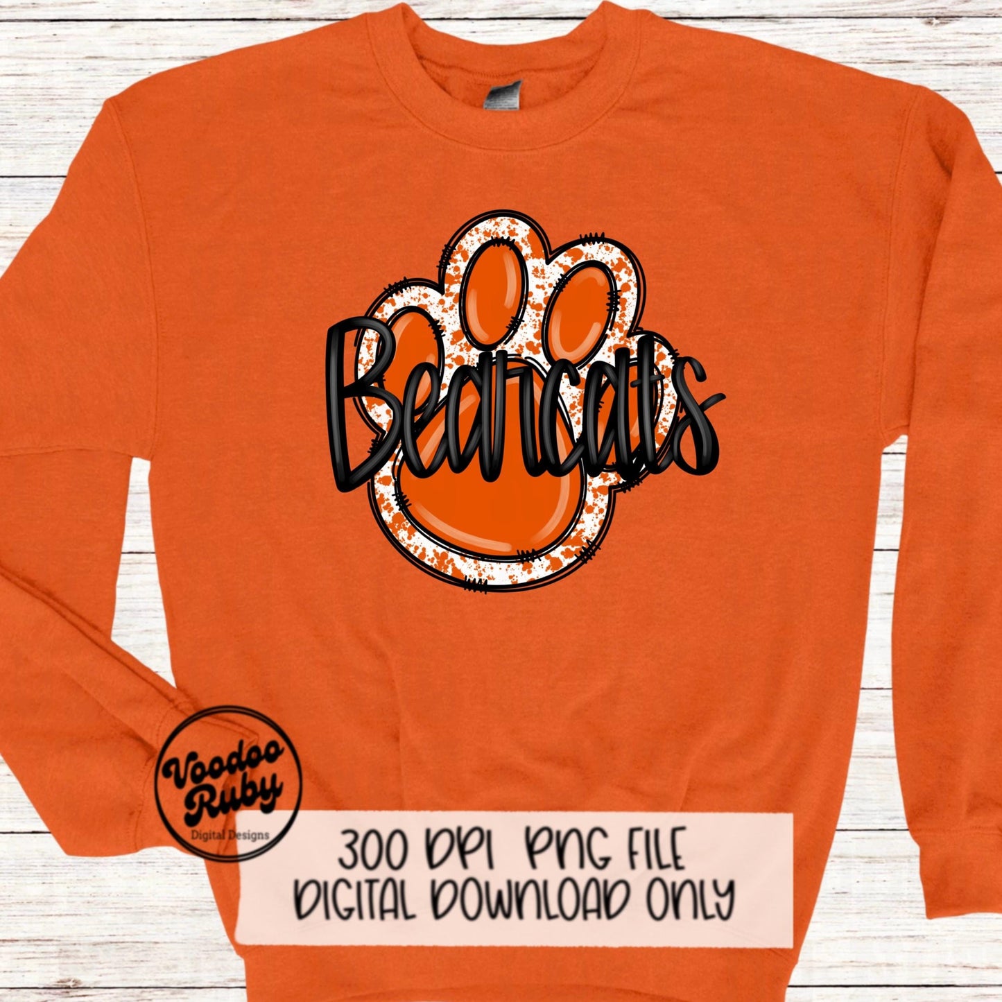 Bearcats PNG Design Hand Drawn Digital Download Sublimation Football PNG Orange Paw Print Bearcats Football DTF Printable