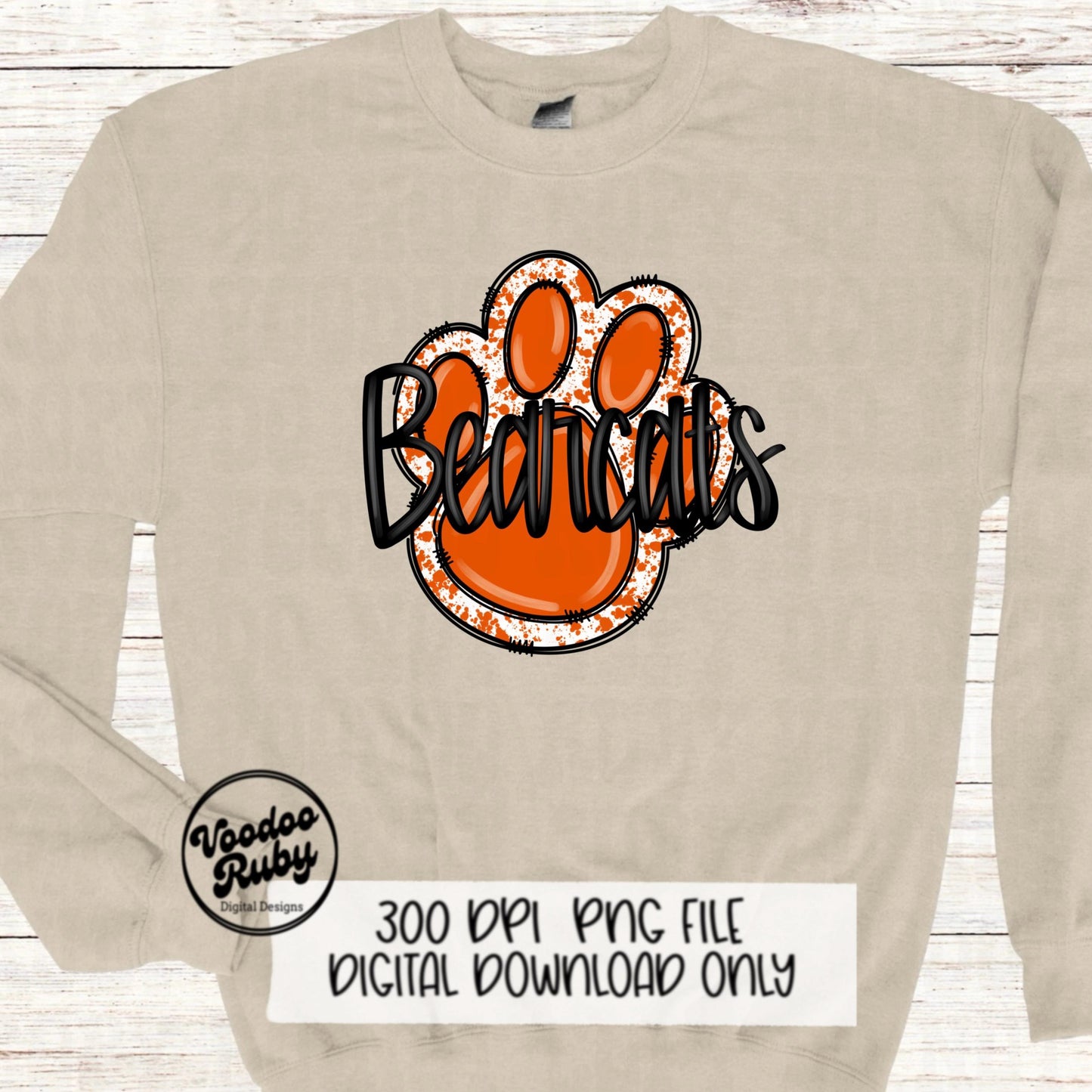 Bearcats PNG Design Hand Drawn Digital Download Sublimation Football PNG Orange Paw Print Bearcats Football DTF Printable