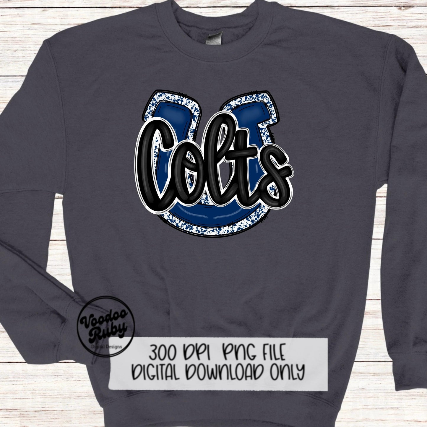 Colts PNG Design Sublimation Hand Drawn Digital Download Navy Blue Colts Football Mascot DTF Printable
