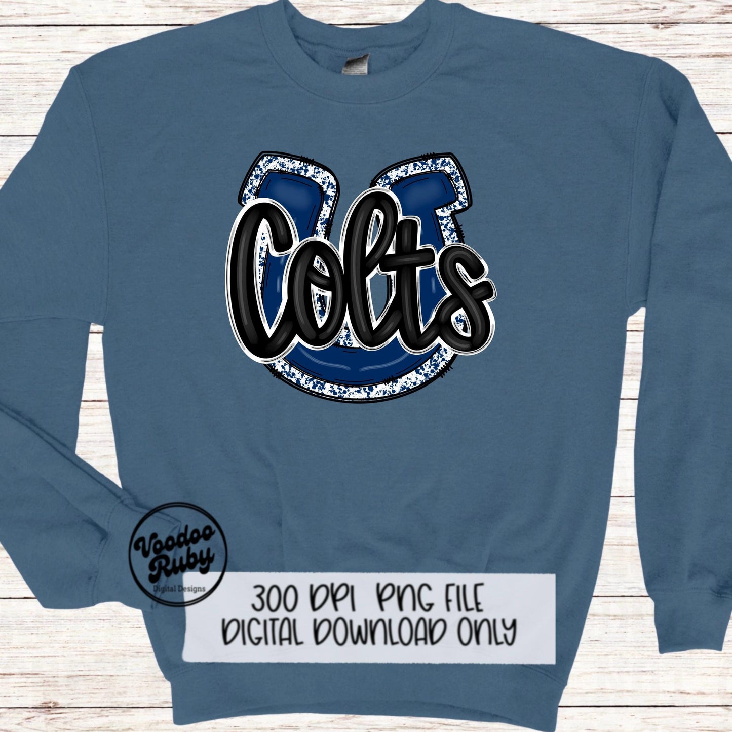 Colts PNG Design Sublimation Hand Drawn Digital Download Navy Blue Colts Football Mascot DTF Printable