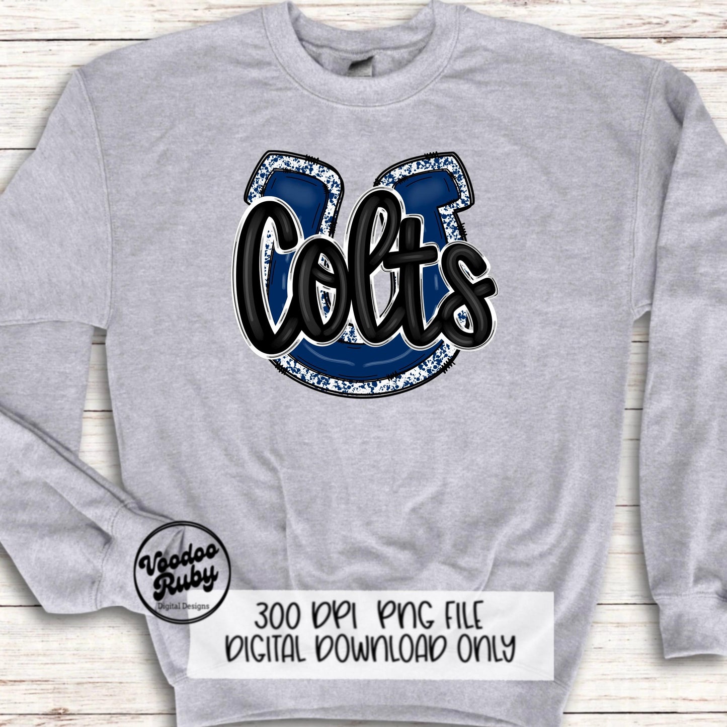 Colts PNG Design Sublimation Hand Drawn Digital Download Navy Blue Colts Football Mascot DTF Printable