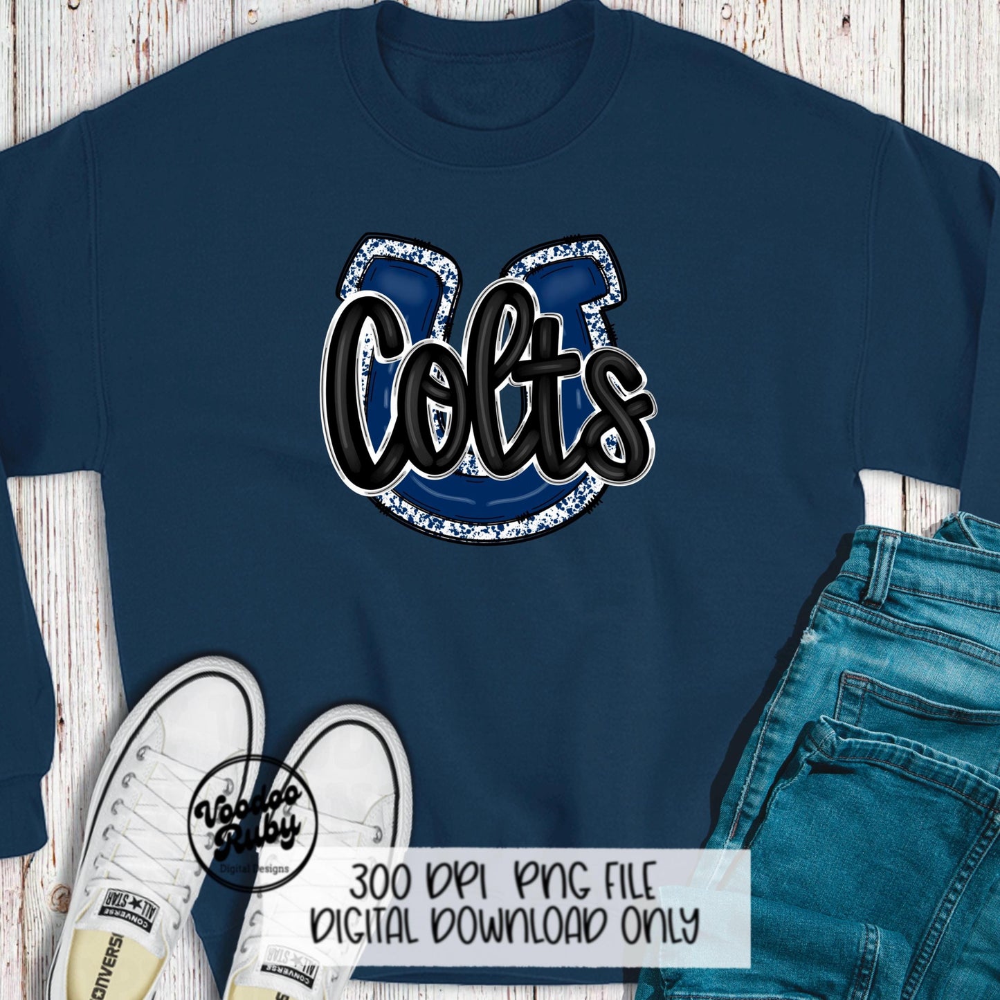 Colts PNG Design Sublimation Hand Drawn Digital Download Navy Blue Colts Football Mascot DTF Printable