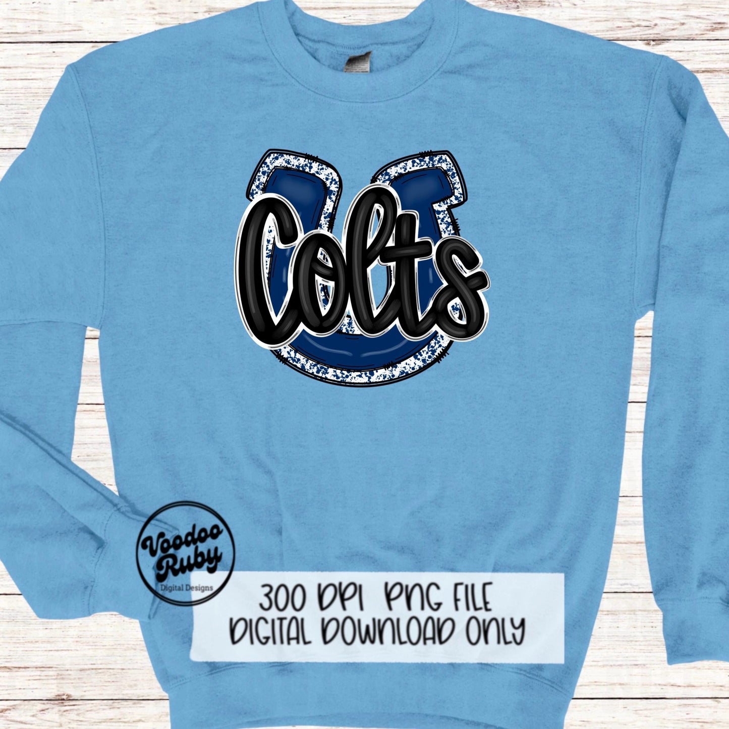 Colts PNG Design Sublimation Hand Drawn Digital Download Navy Blue Colts Football Mascot DTF Printable