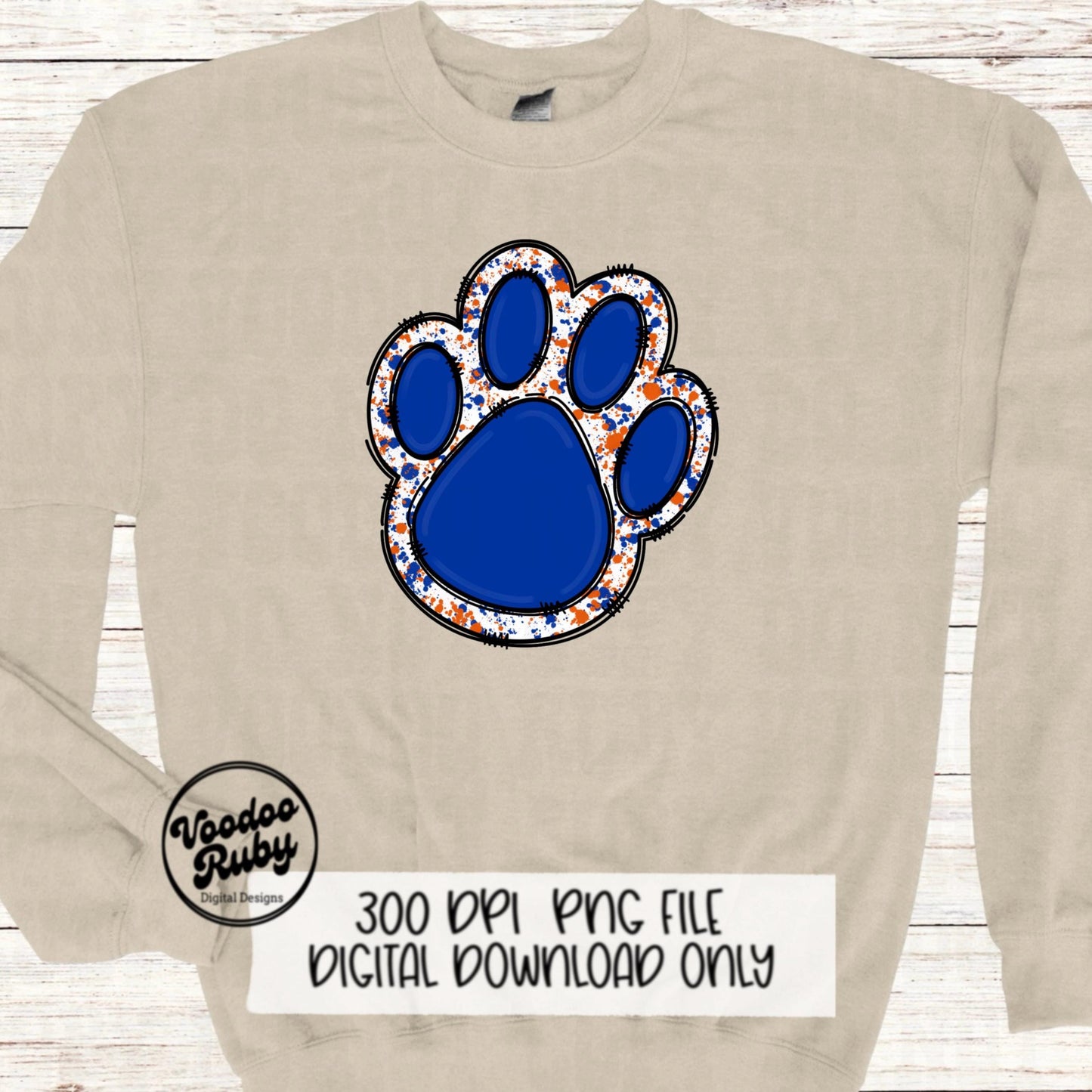Blue Orange Paw Print PNG Design Sublimation Hand Drawn Digital Download Blanks PNG Blue Orange Paw Mascot Football DTF Printable