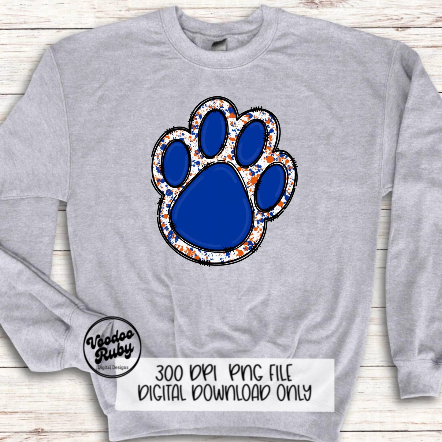 Blue Orange Paw Print PNG Design Sublimation Hand Drawn Digital Download Blanks PNG Blue Orange Paw Mascot Football DTF Printable