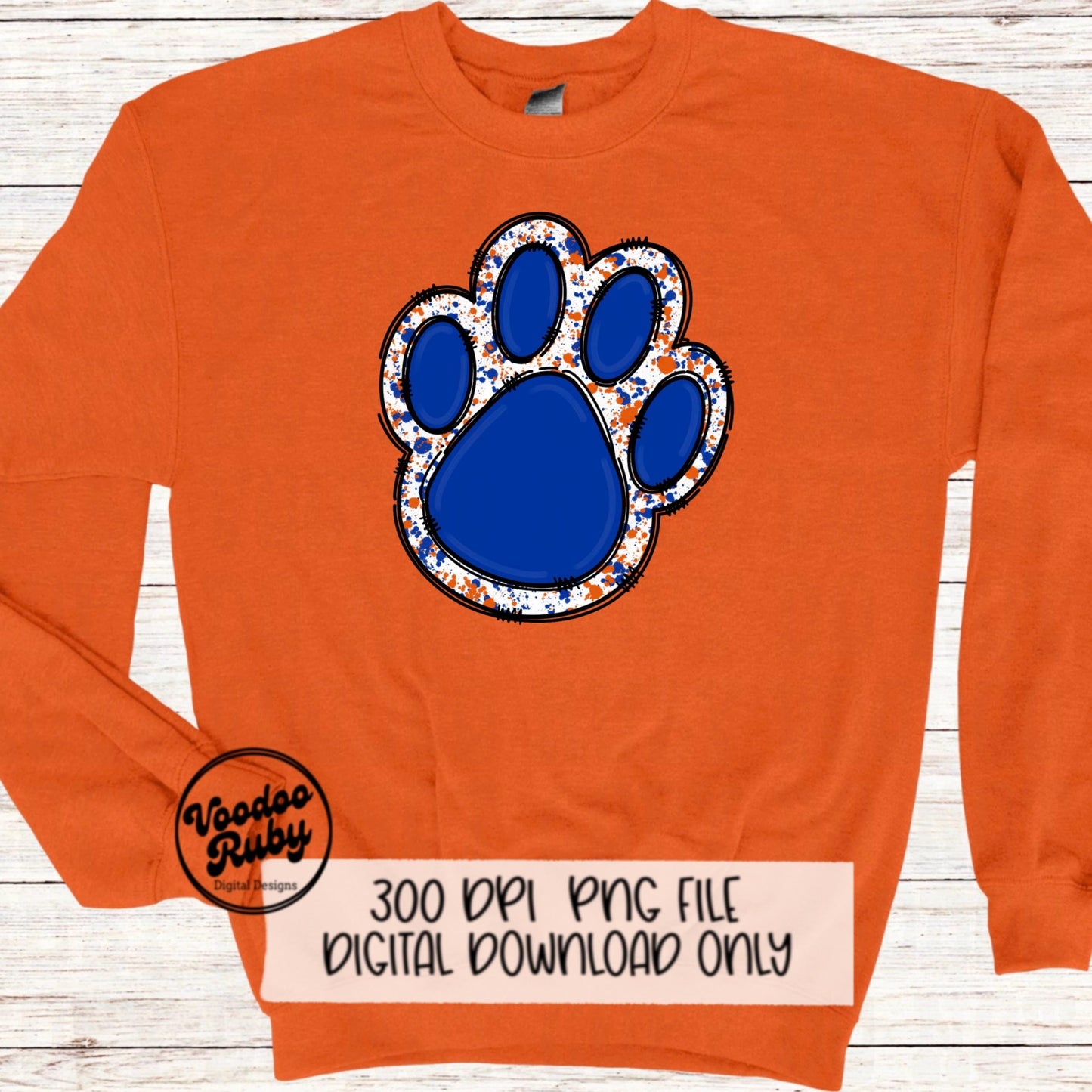 Blue Orange Paw Print PNG Design Sublimation Hand Drawn Digital Download Blanks PNG Blue Orange Paw Mascot Football DTF Printable