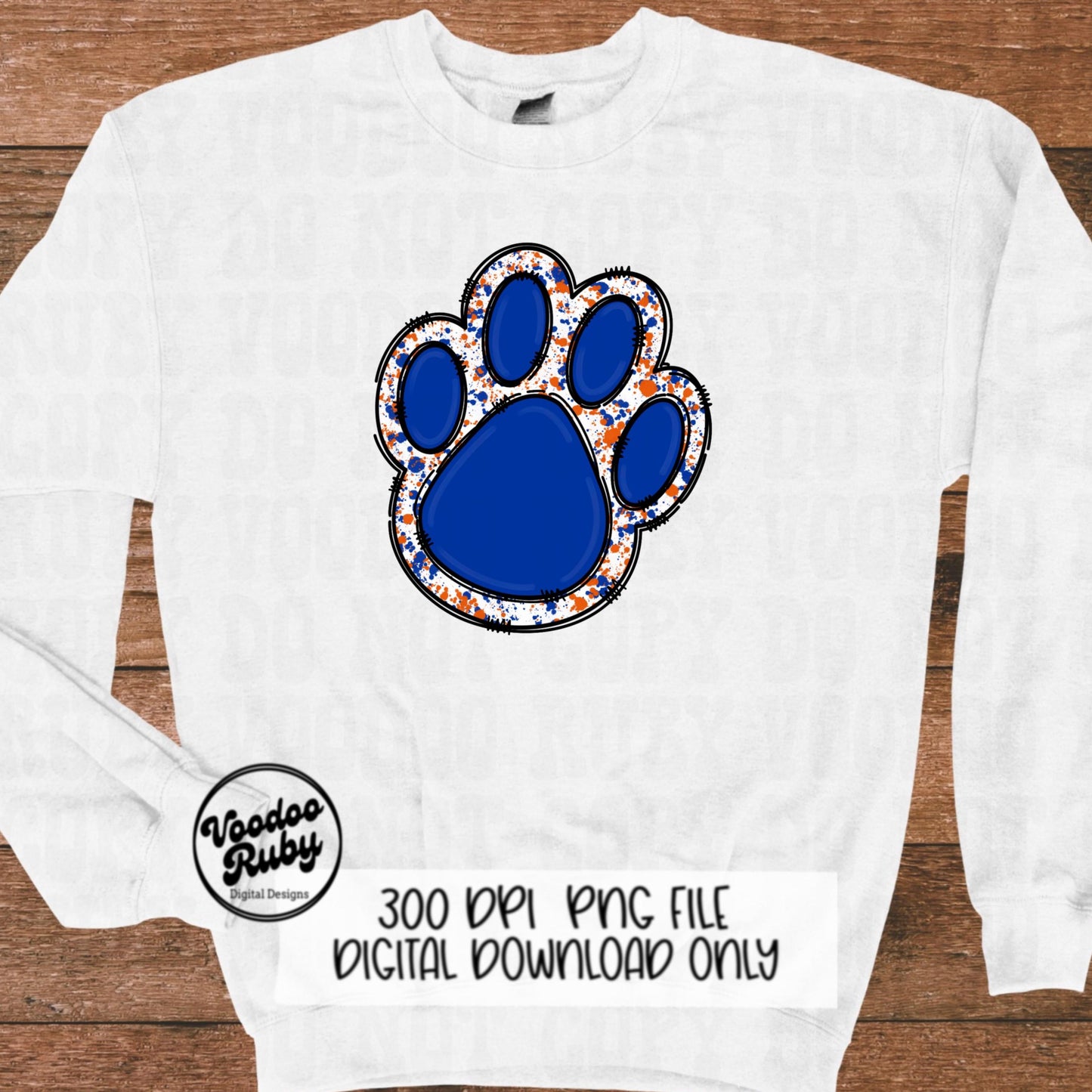 Blue Orange Paw Print PNG Design Sublimation Hand Drawn Digital Download Blanks PNG Blue Orange Paw Mascot Football DTF Printable