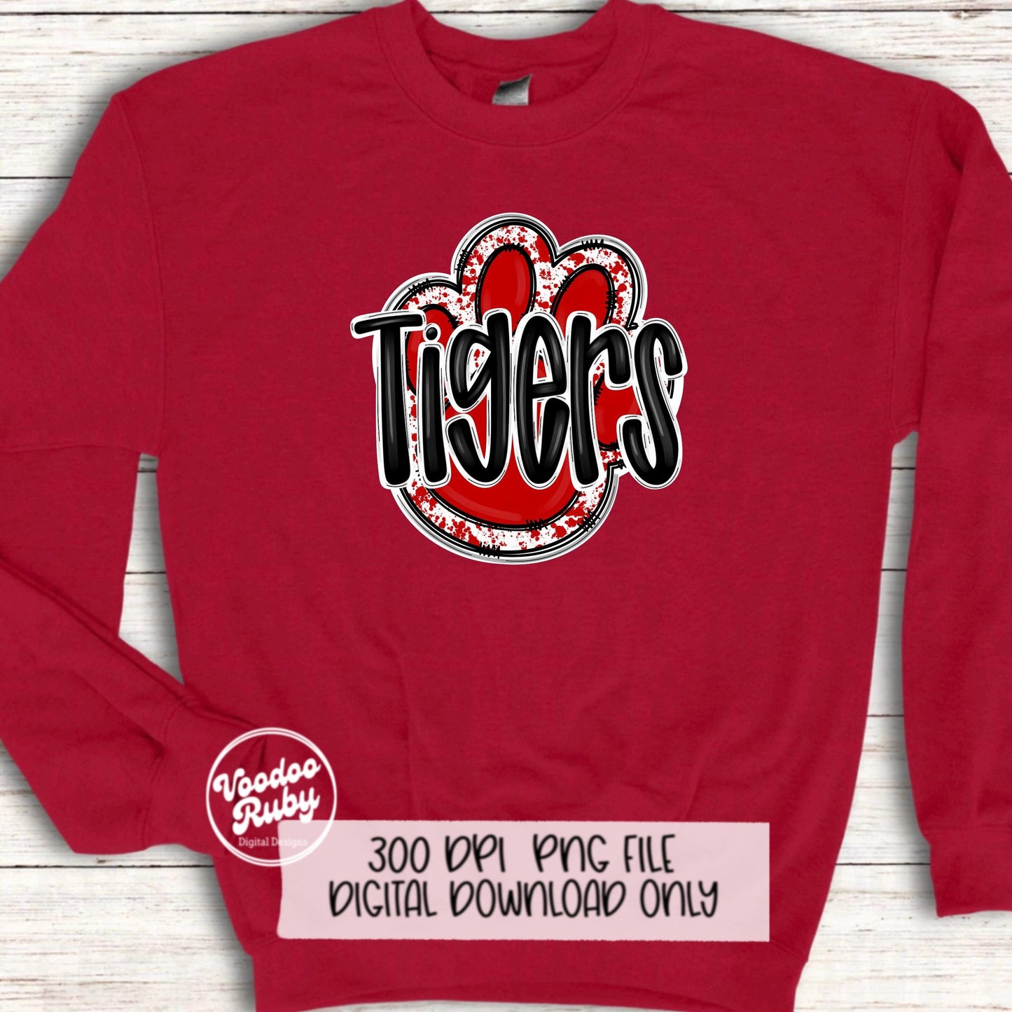 Tigers PNG Design Sublimation Hand Drawn Digital Download Football PNG Paw Red White Tigers Football Mascot DTF Printable