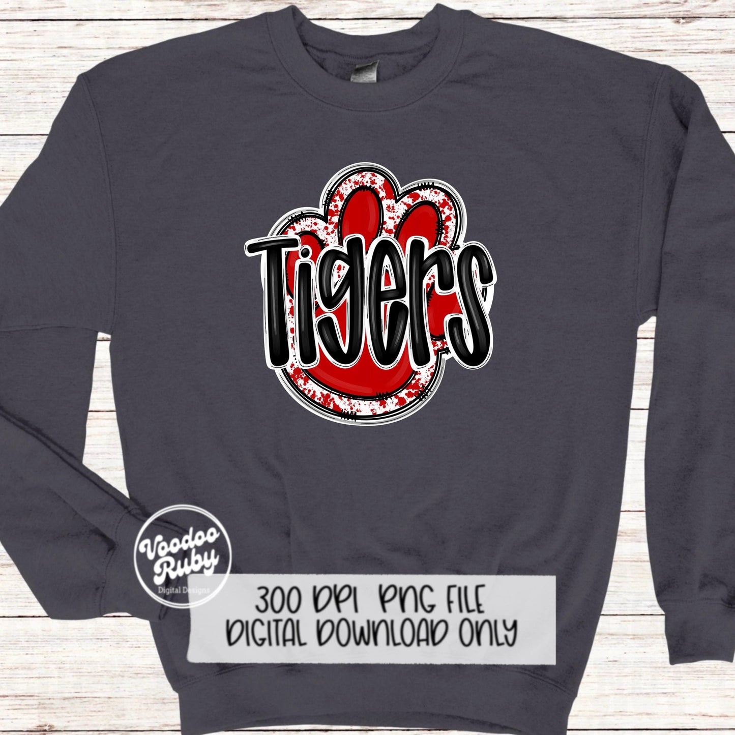 Tigers PNG Design Sublimation Hand Drawn Digital Download Football PNG Paw Red White Tigers Football Mascot DTF Printable