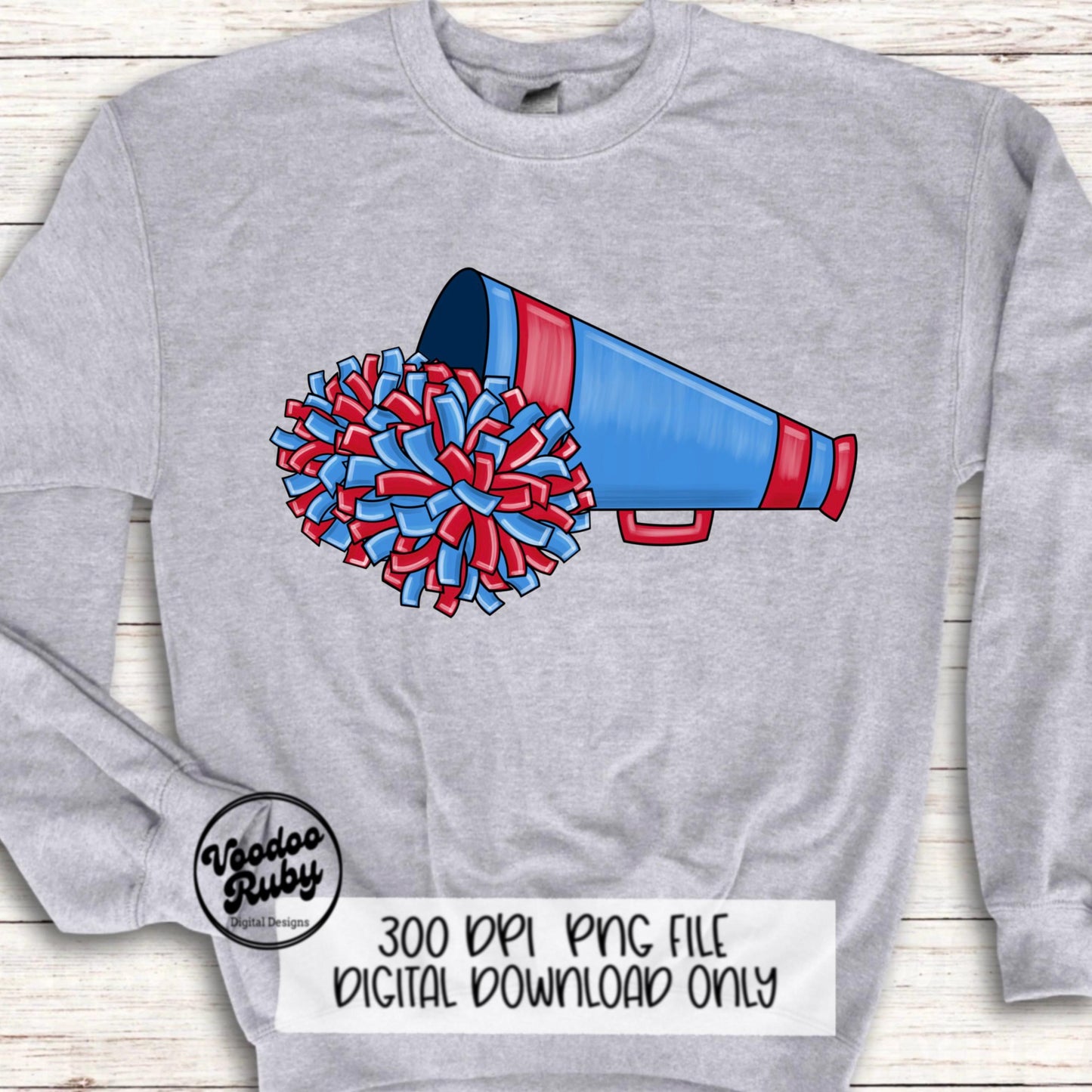 Red Blue Cheer Sublimation Design Hand Drawn Digital Download Football PNG Cheerleader Clip Art Sublimation Blanks Mascot PNG dtf Printable