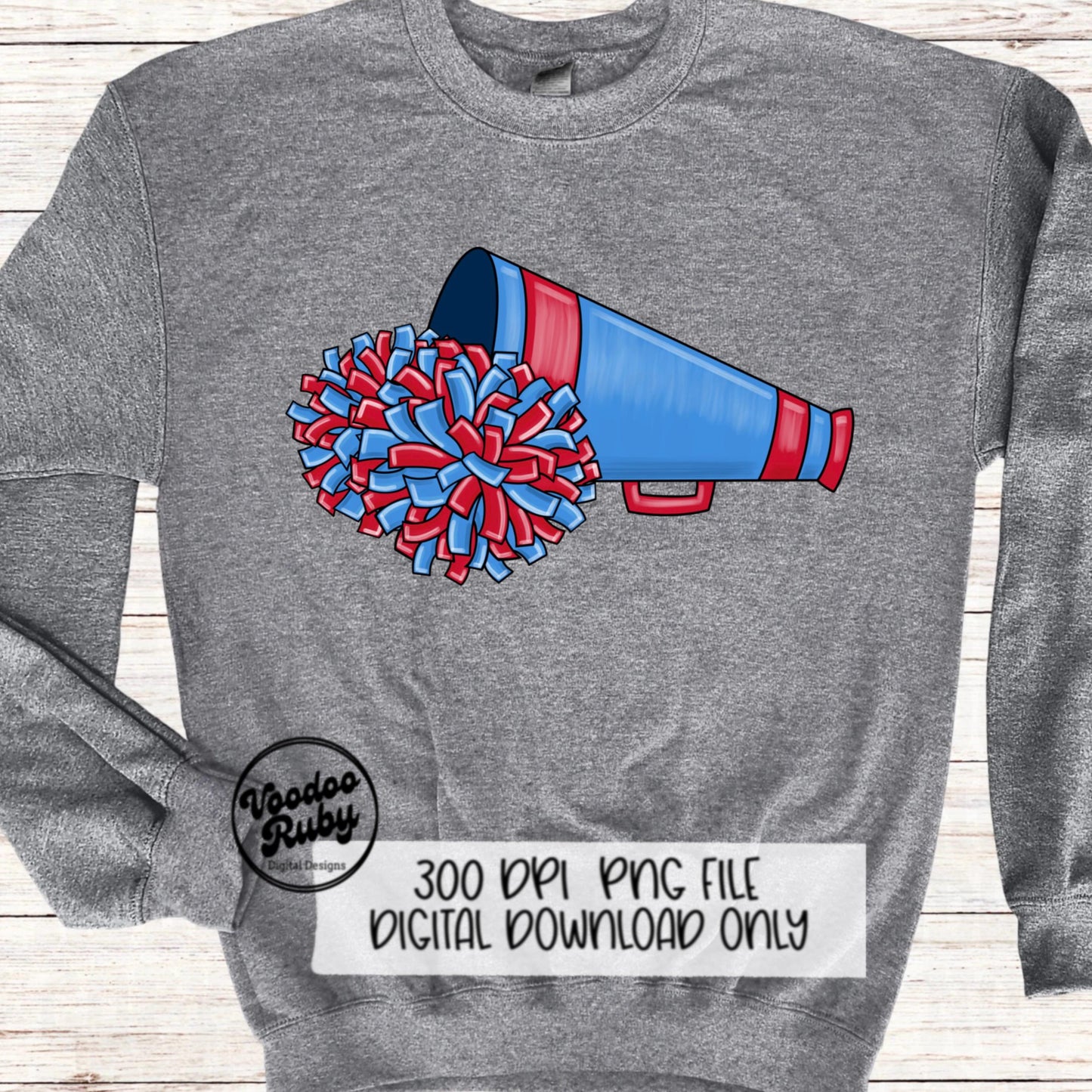 Red Blue Cheer Sublimation Design Hand Drawn Digital Download Football PNG Cheerleader Clip Art Sublimation Blanks Mascot PNG dtf Printable
