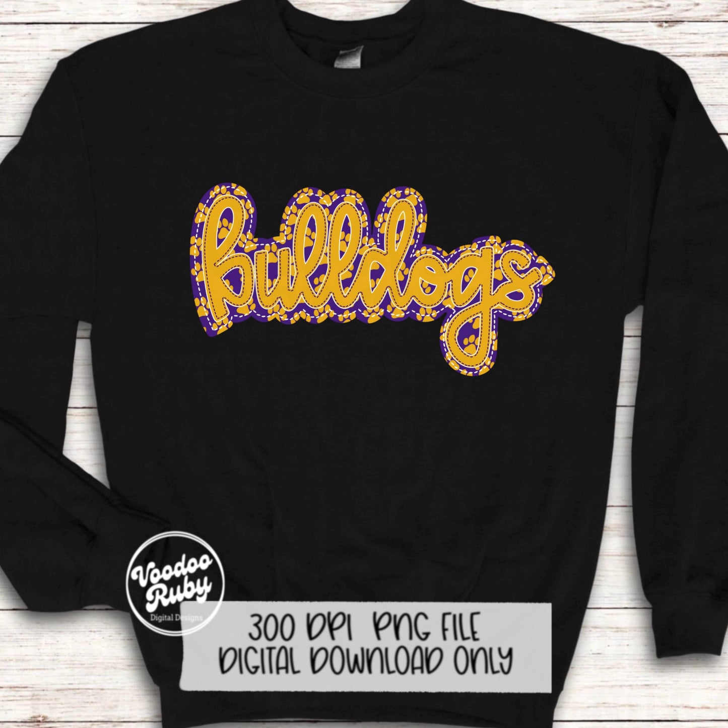 Bulldogs PNG Design Embroidery Faux Applique Hand Drawn Digital Download Sublimation Bulldogs DTF Printable Purple Gold Bulldogs Football