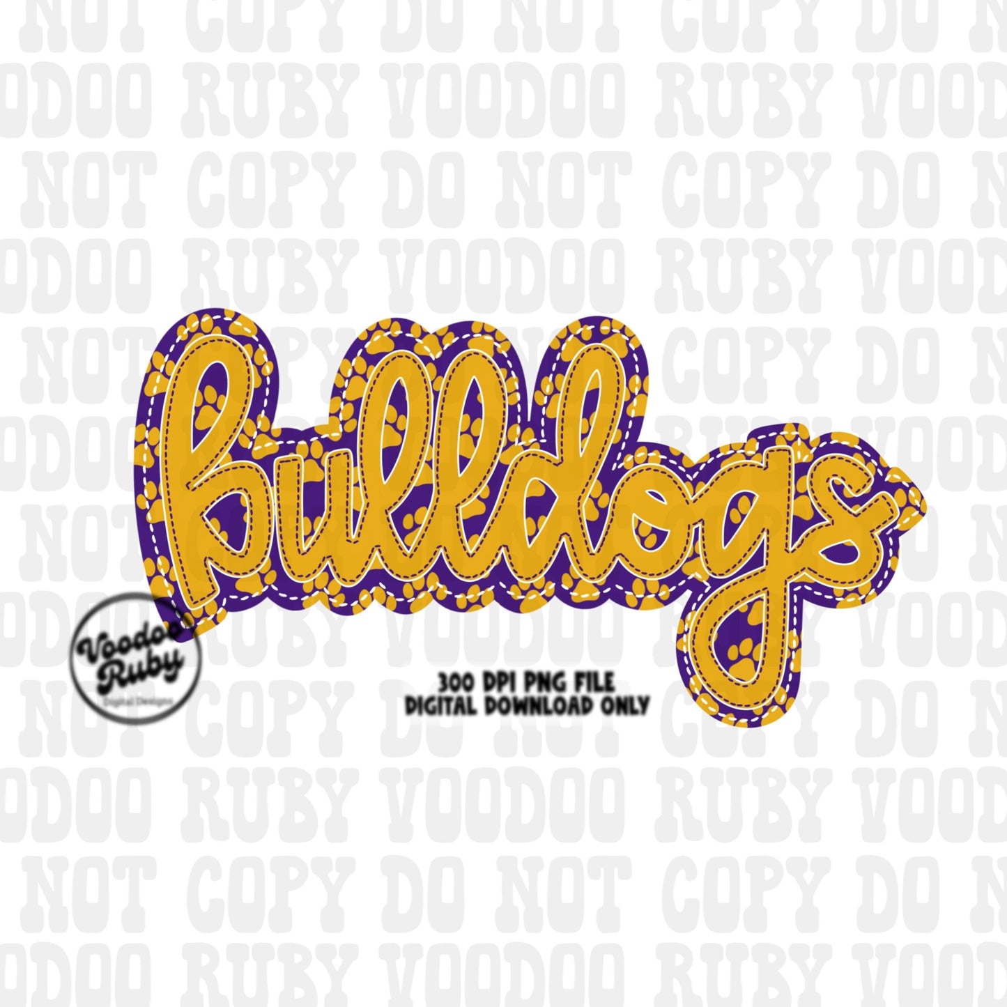 Bulldogs PNG Design Embroidery Faux Applique Hand Drawn Digital Download Sublimation Bulldogs DTF Printable Purple Gold Bulldogs Football