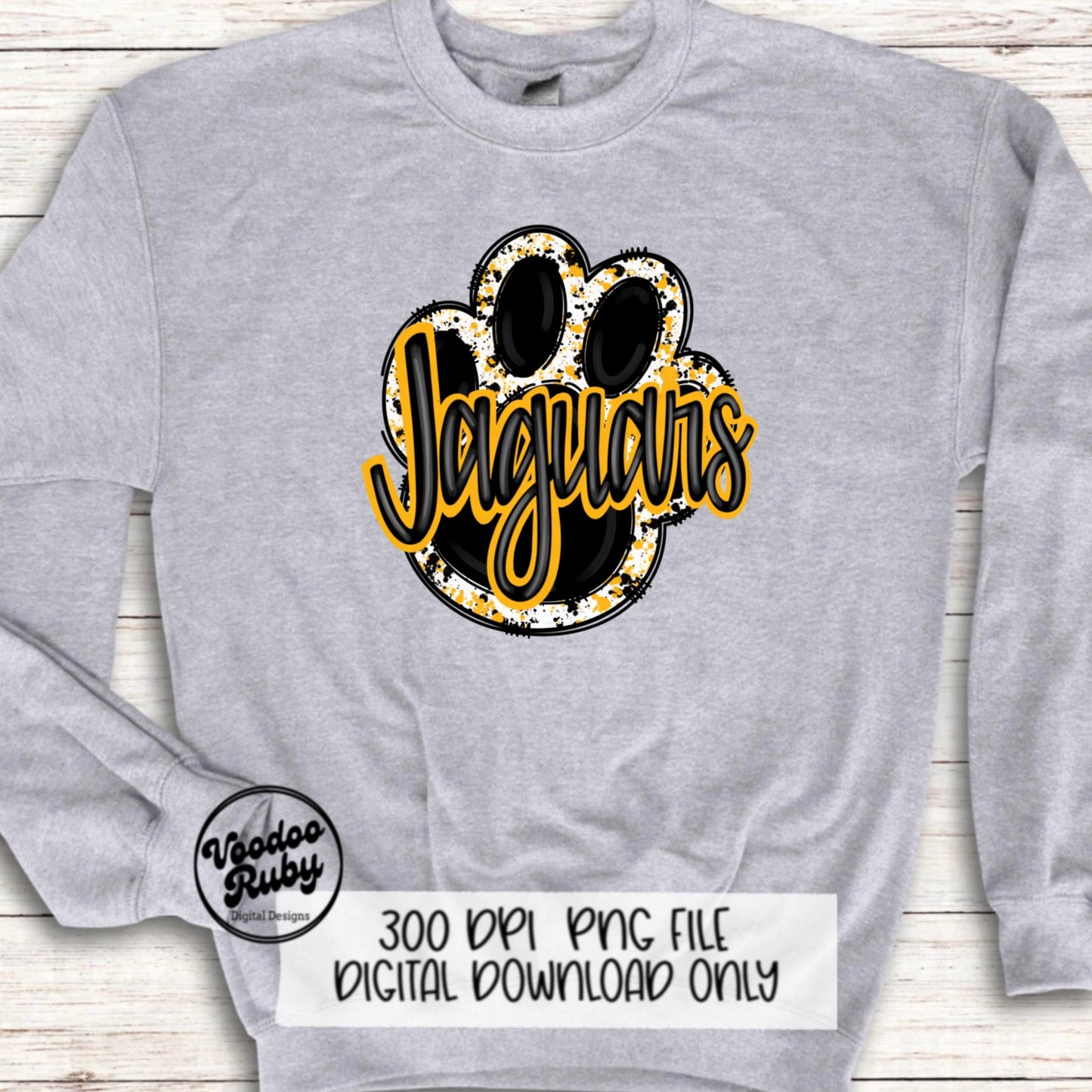 Jaguars PNG Design Sublimation Hand Drawn Digital Download Paw Print Clip Art Black Gold Jaguars Mascot DTF Printable