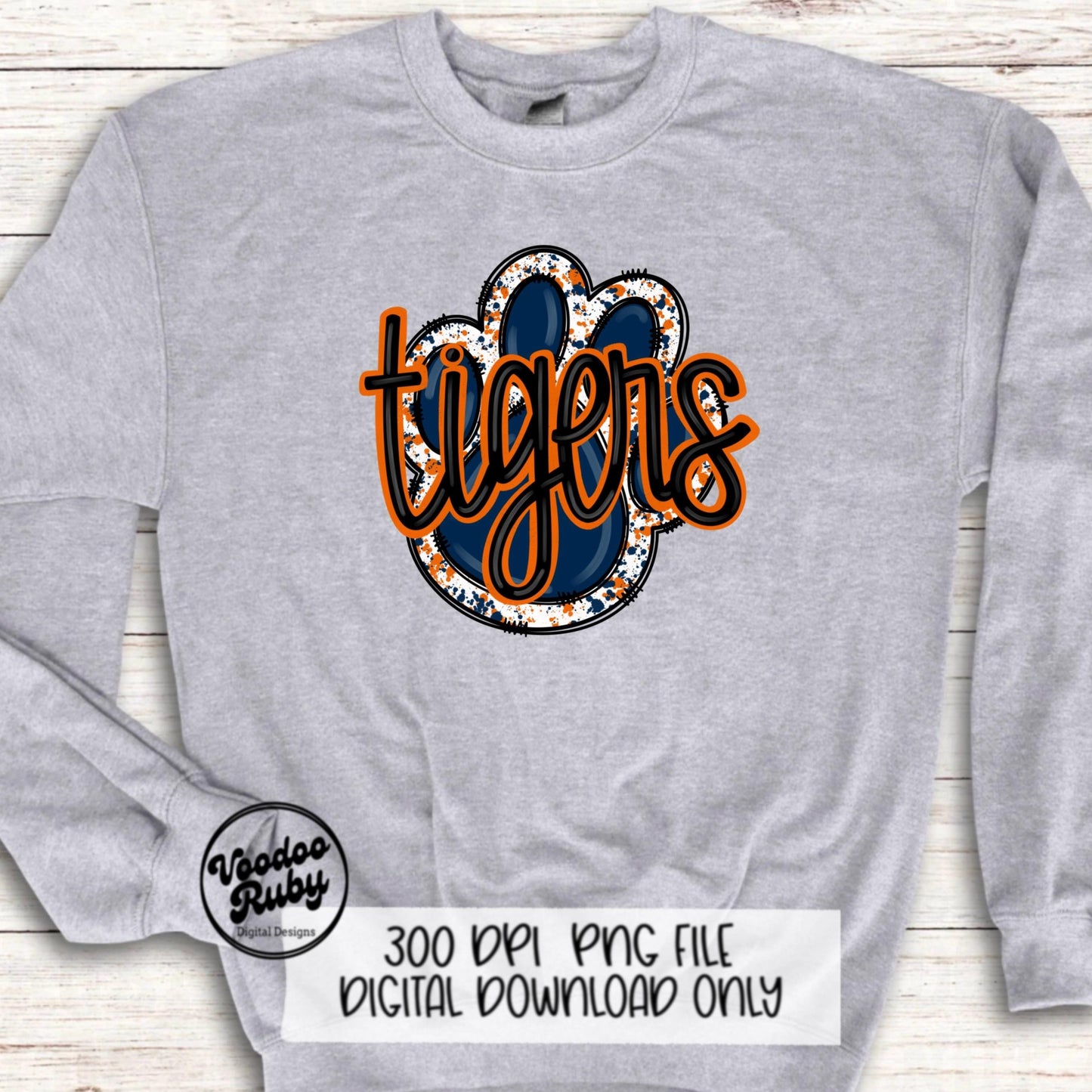 Tigers PNG Design Sublimation Hand Drawn Digital Download Sublimation Football PNG Blue Orange Tigers Paw Print DTF Printable Clip Art