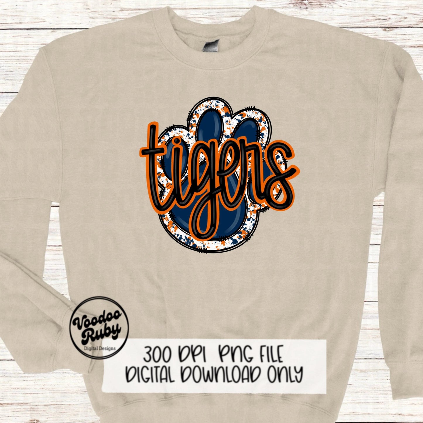 Tigers PNG Design Sublimation Hand Drawn Digital Download Sublimation Football PNG Blue Orange Tigers Paw Print DTF Printable Clip Art