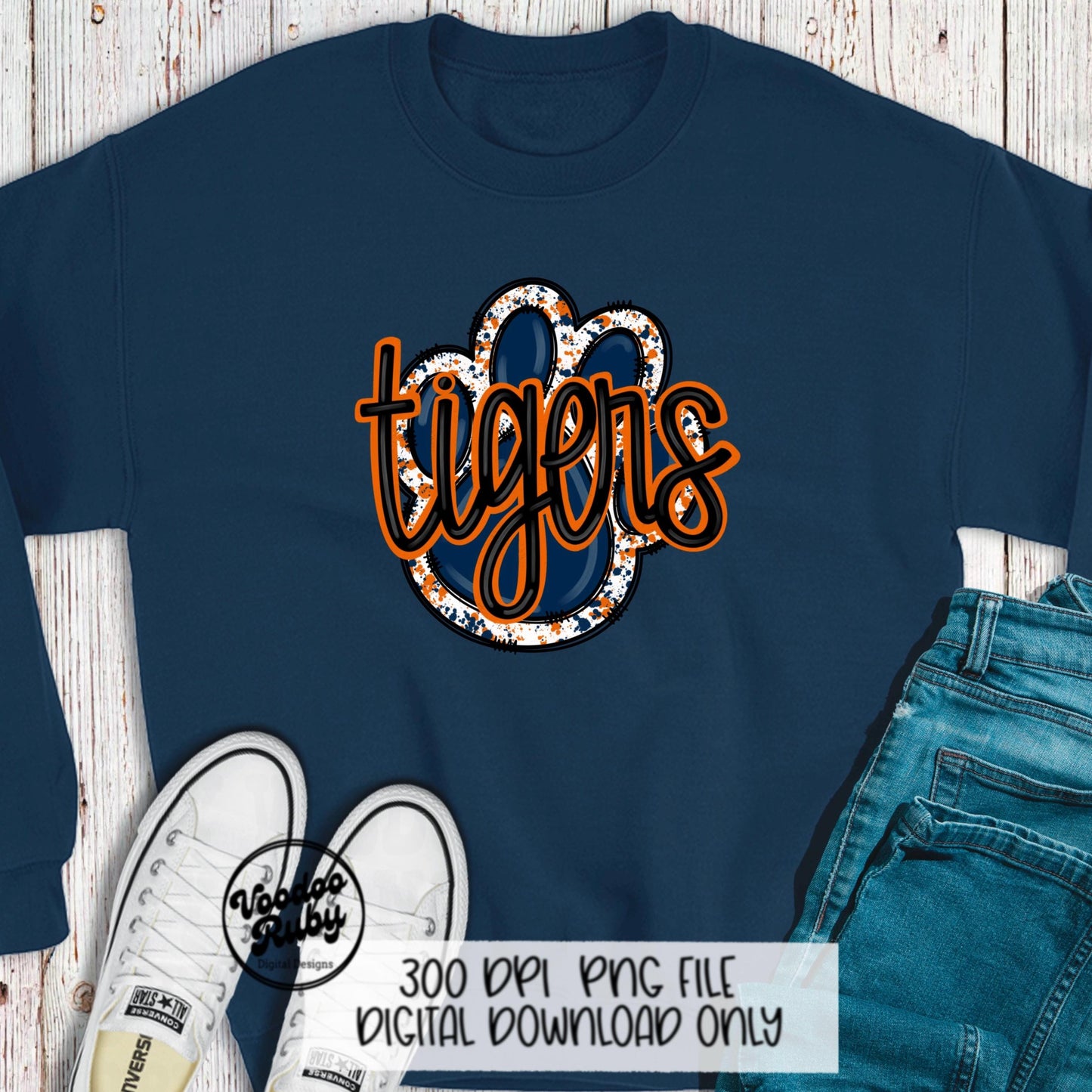 Tigers PNG Design Sublimation Hand Drawn Digital Download Sublimation Football PNG Blue Orange Tigers Paw Print DTF Printable Clip Art
