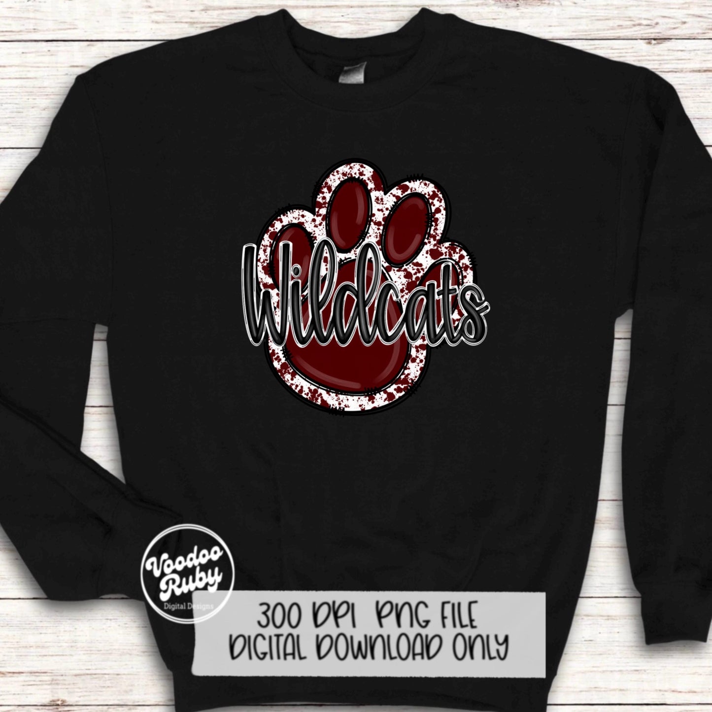Wildcats PNG Design Sublimation Hand Drawn Digital Download Football PNG Maroon White Wildcats png Mascot DTF Printable Clip Art