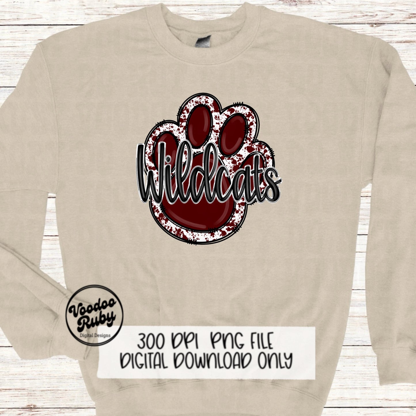 Wildcats PNG Design Sublimation Hand Drawn Digital Download Football PNG Maroon White Wildcats png Mascot DTF Printable Clip Art