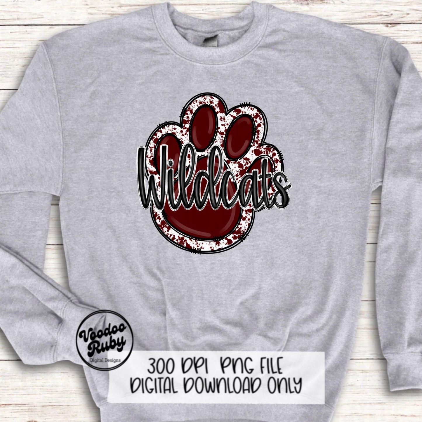 Wildcats PNG Design Sublimation Hand Drawn Digital Download Football PNG Maroon White Wildcats png Mascot DTF Printable Clip Art