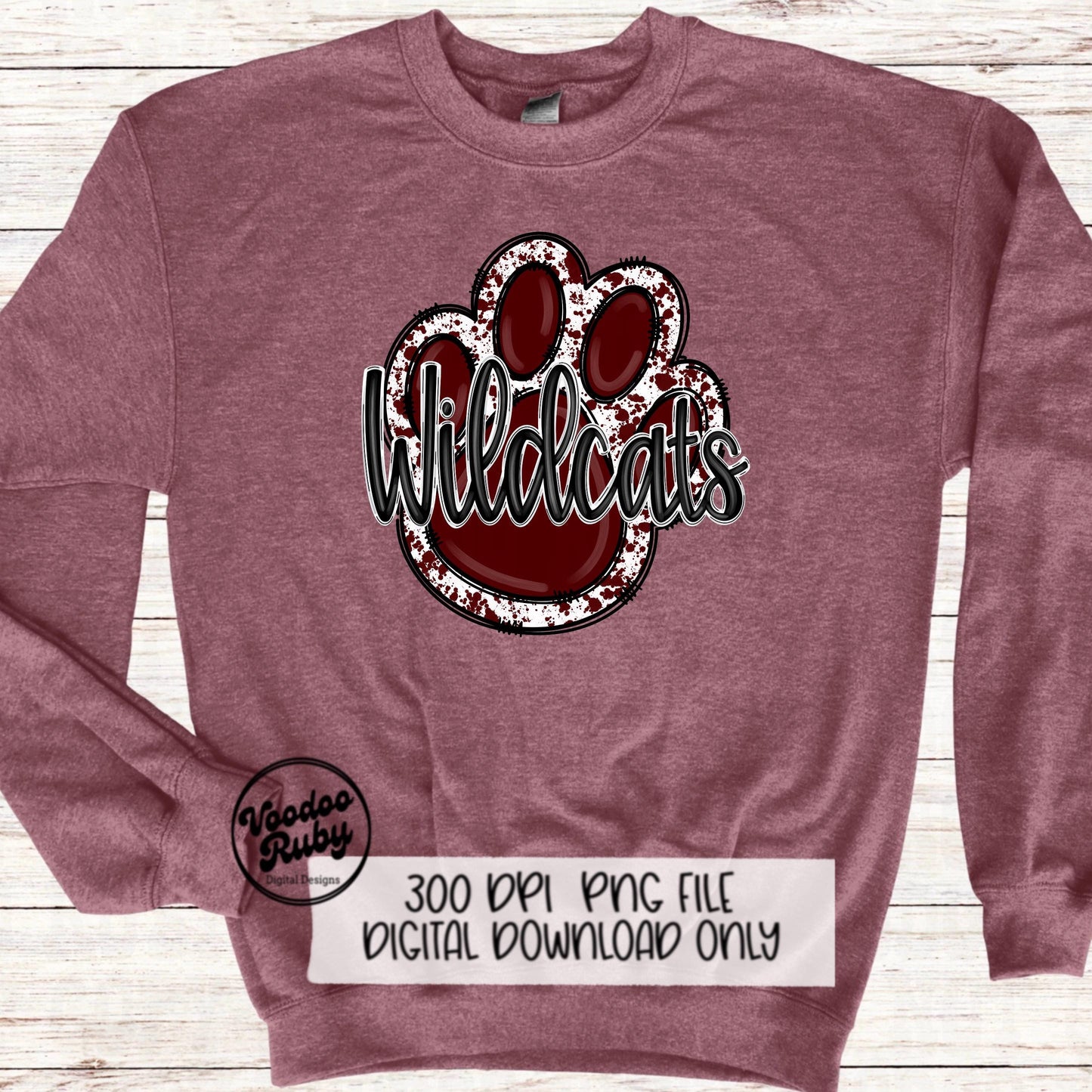 Wildcats PNG Design Sublimation Hand Drawn Digital Download Football PNG Maroon White Wildcats png Mascot DTF Printable Clip Art