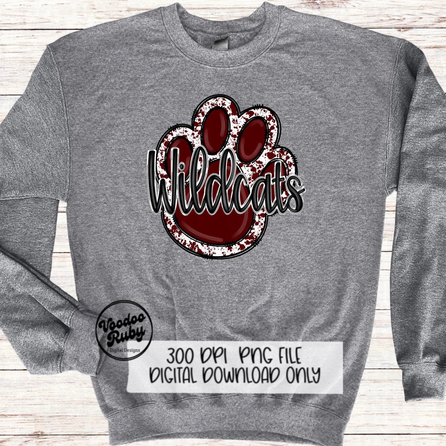 Wildcats PNG Design Sublimation Hand Drawn Digital Download Football PNG Maroon White Wildcats png Mascot DTF Printable Clip Art