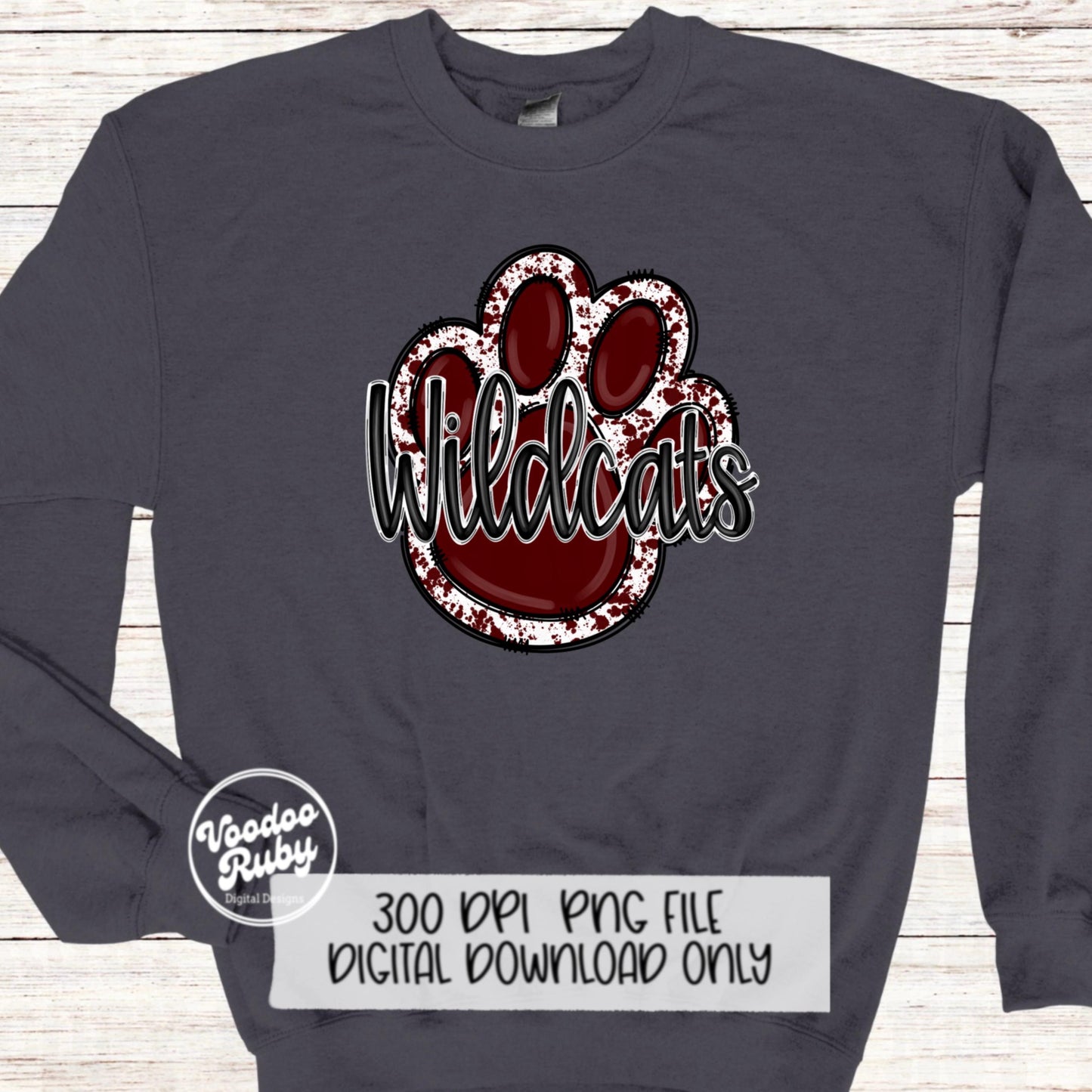 Wildcats PNG Design Sublimation Hand Drawn Digital Download Football PNG Maroon White Wildcats png Mascot DTF Printable Clip Art