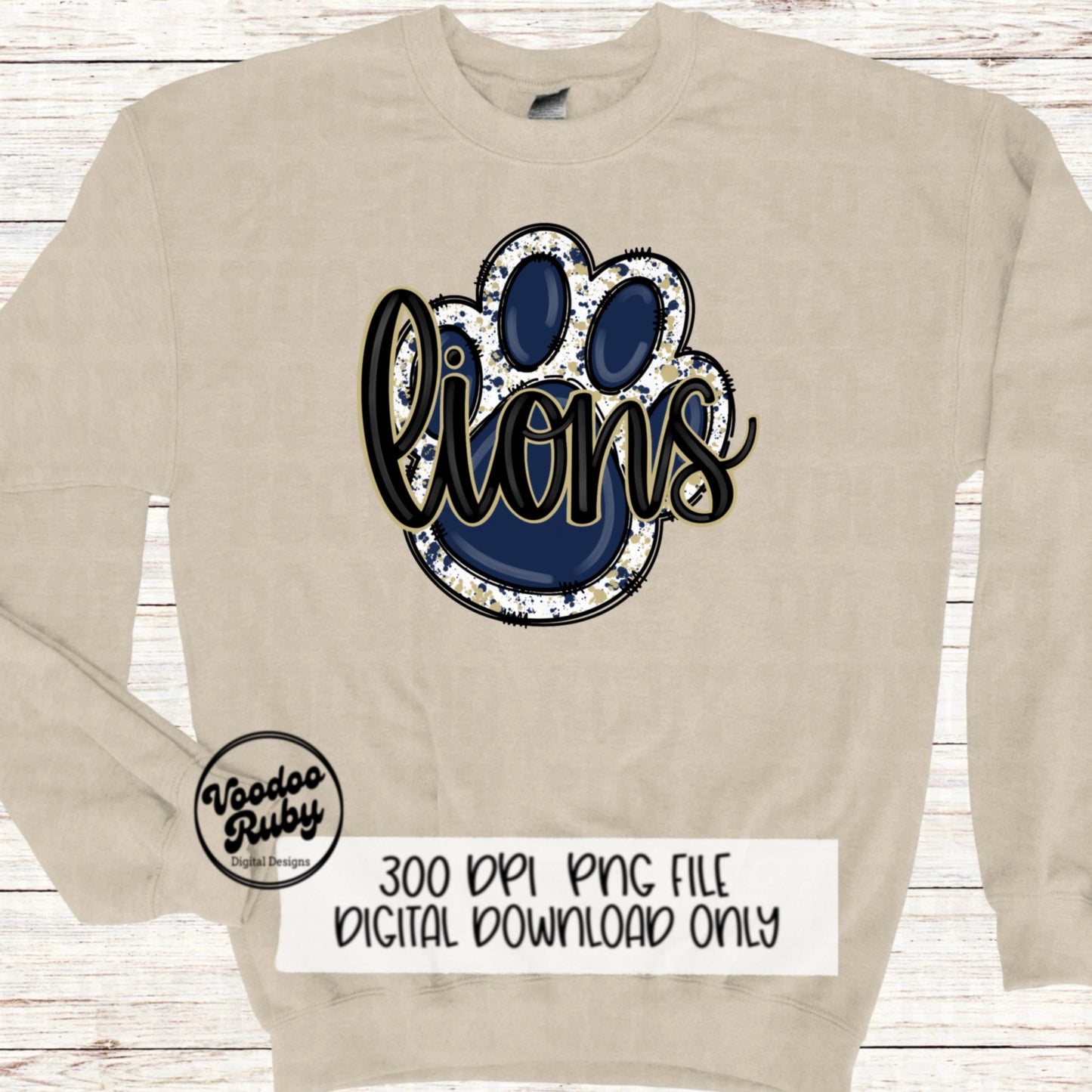 Lions PNG Design Hand Drawn Digital Download Lions Football PNG Blue Gold Paw Print Sublimation Design Lions DTF Printable