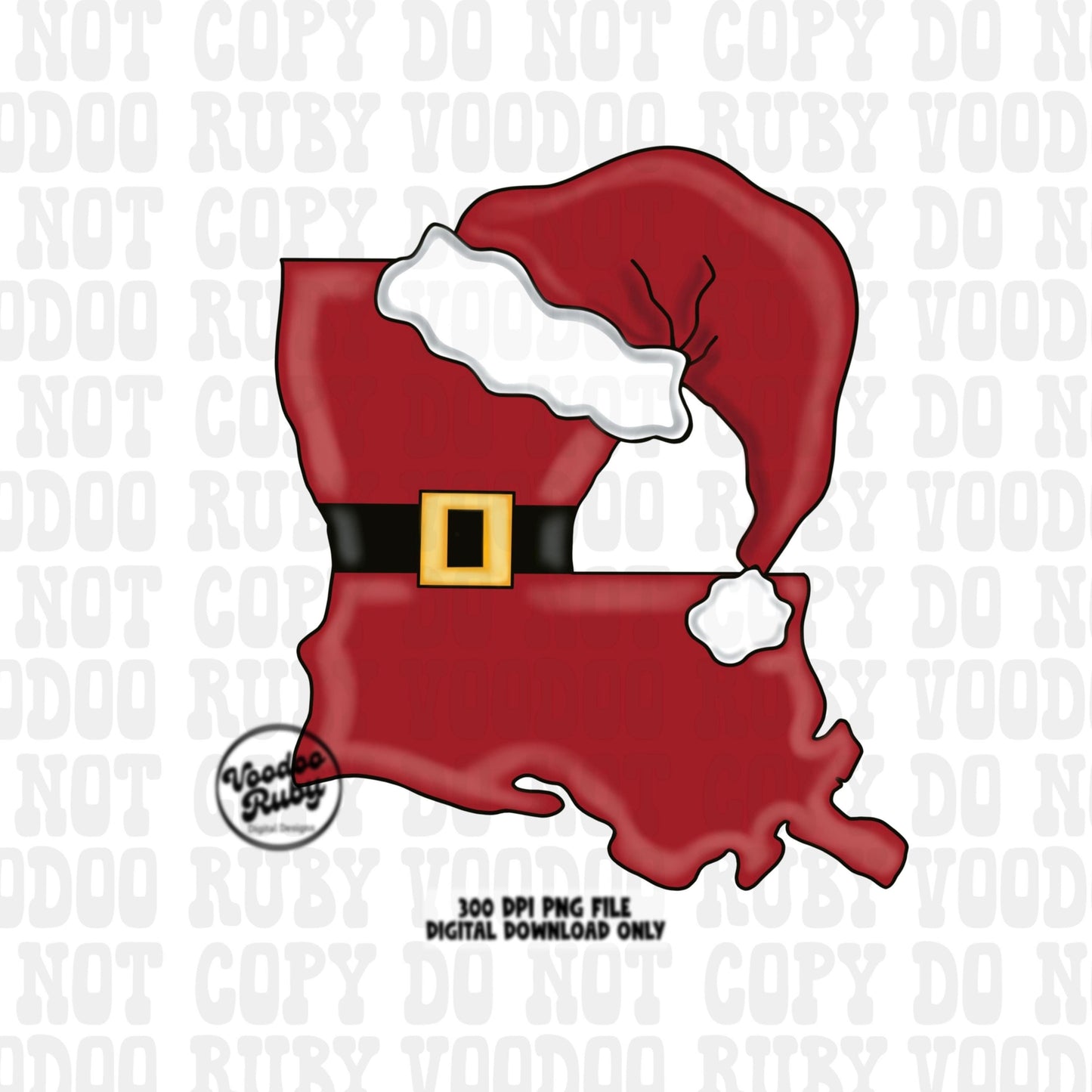 Louisiana Santa Sublimation Hand Drawn Digital Design Download Louisiana Christmas PNG Printable Santa Clip Art Cajun Santa PNG DTF