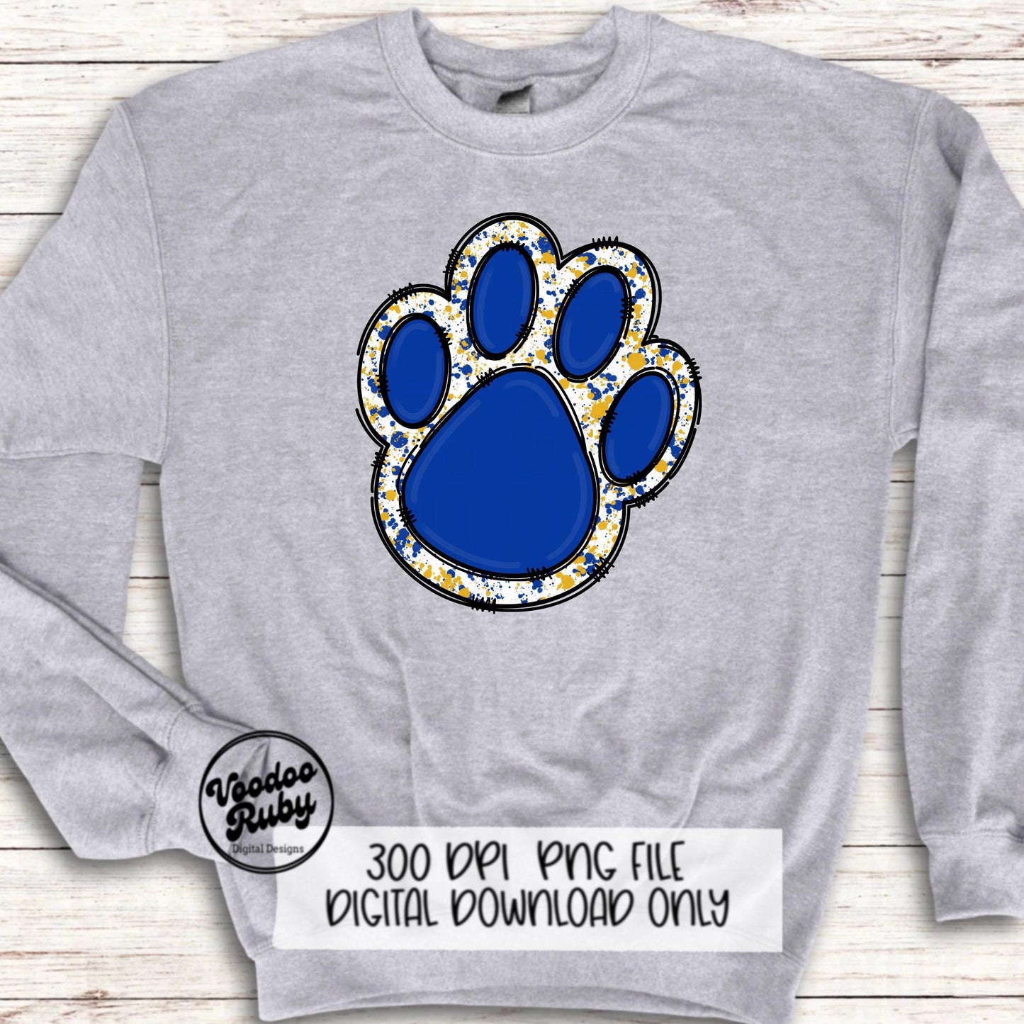 Blue Gold Paw PNG Design Sublimation Hand Drawn Digital Download Paw Print Doodle Mascot Clip Art DTF Printable