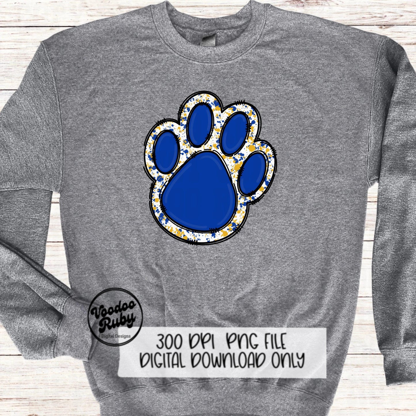 Blue Gold Paw PNG Design Sublimation Hand Drawn Digital Download Paw Print Doodle Mascot Clip Art DTF Printable
