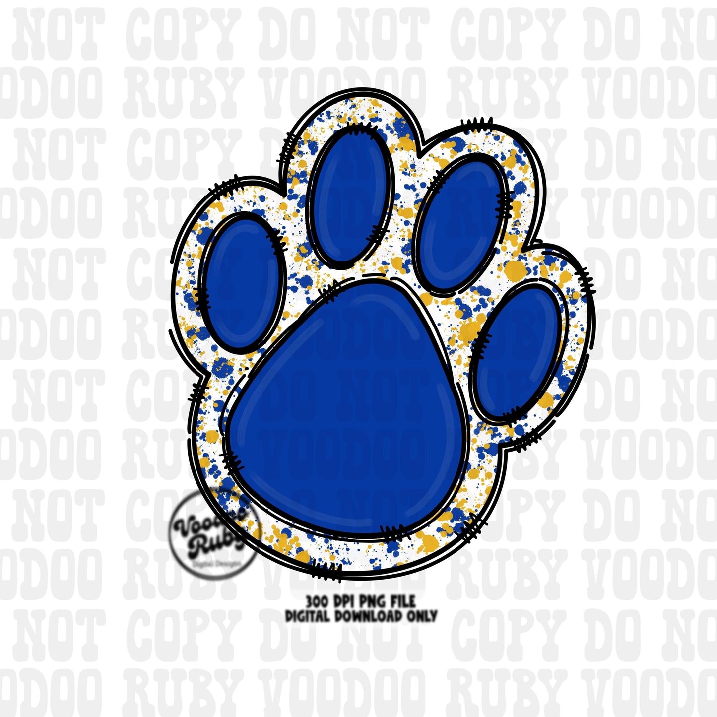 Blue Gold Paw PNG Design Sublimation Hand Drawn Digital Download Paw Print Doodle Mascot Clip Art DTF Printable