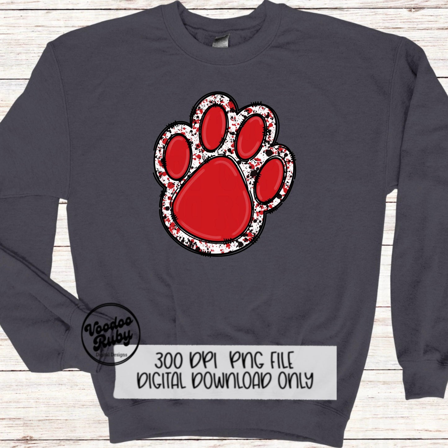 Red and Black Paw Print PNG Sublimation Design Hand Drawn Digital Download Doodle Paw Print Football Mascot DTF Printable Clip Art