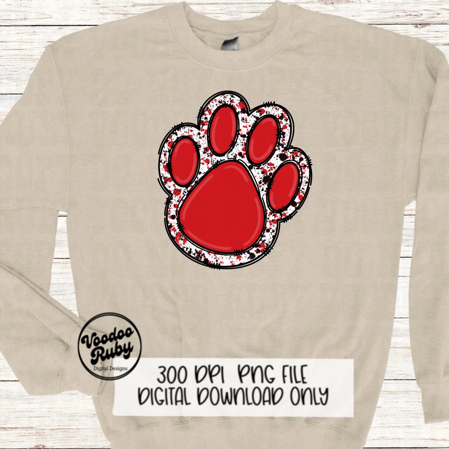 Red and Black Paw Print PNG Sublimation Design Hand Drawn Digital Download Doodle Paw Print Football Mascot DTF Printable Clip Art