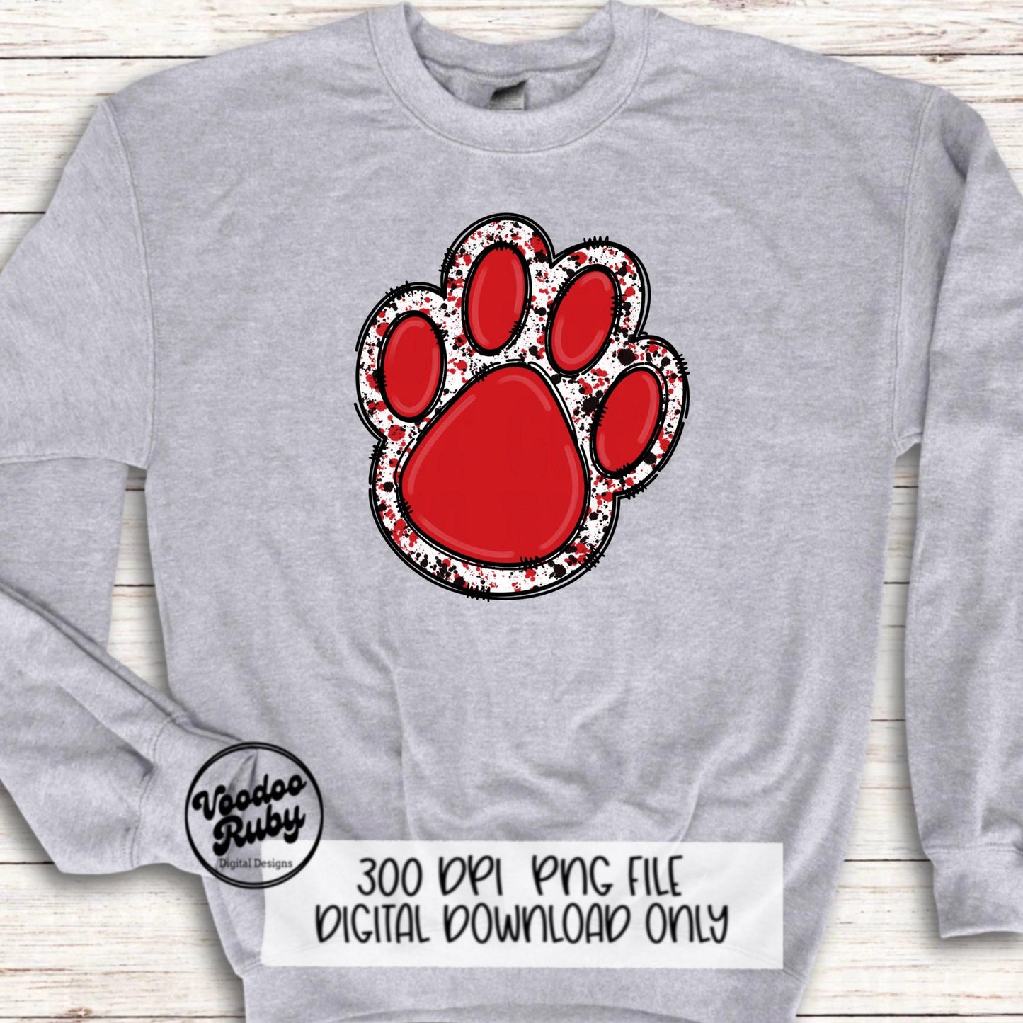 Red and Black Paw Print PNG Sublimation Design Hand Drawn Digital Download Doodle Paw Print Football Mascot DTF Printable Clip Art
