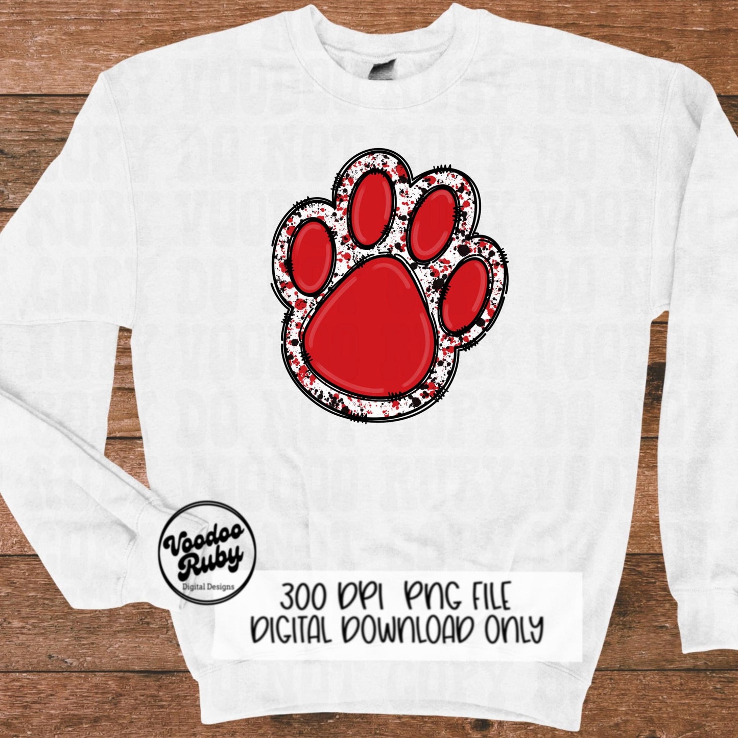 Red and Black Paw Print PNG Sublimation Design Hand Drawn Digital Download Doodle Paw Print Football Mascot DTF Printable Clip Art