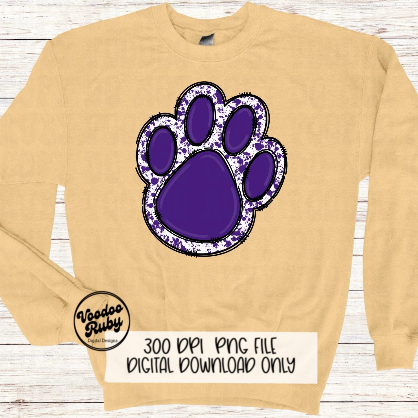 Purple Paw PNG Design Sublimation Hand Drawn Digital Download Purple Paw Mascot PNG Football DTF Printable Clip Art