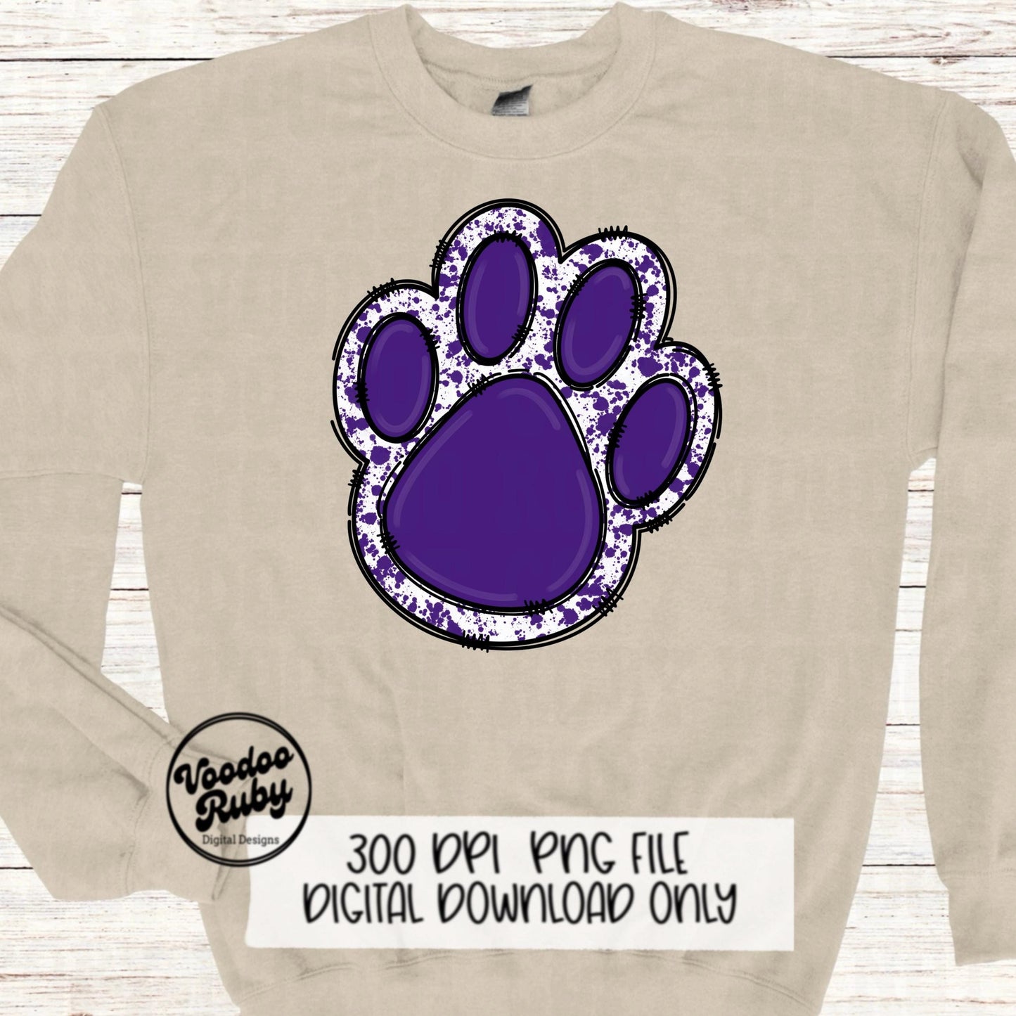 Purple Paw PNG Design Sublimation Hand Drawn Digital Download Purple Paw Mascot PNG Football DTF Printable Clip Art